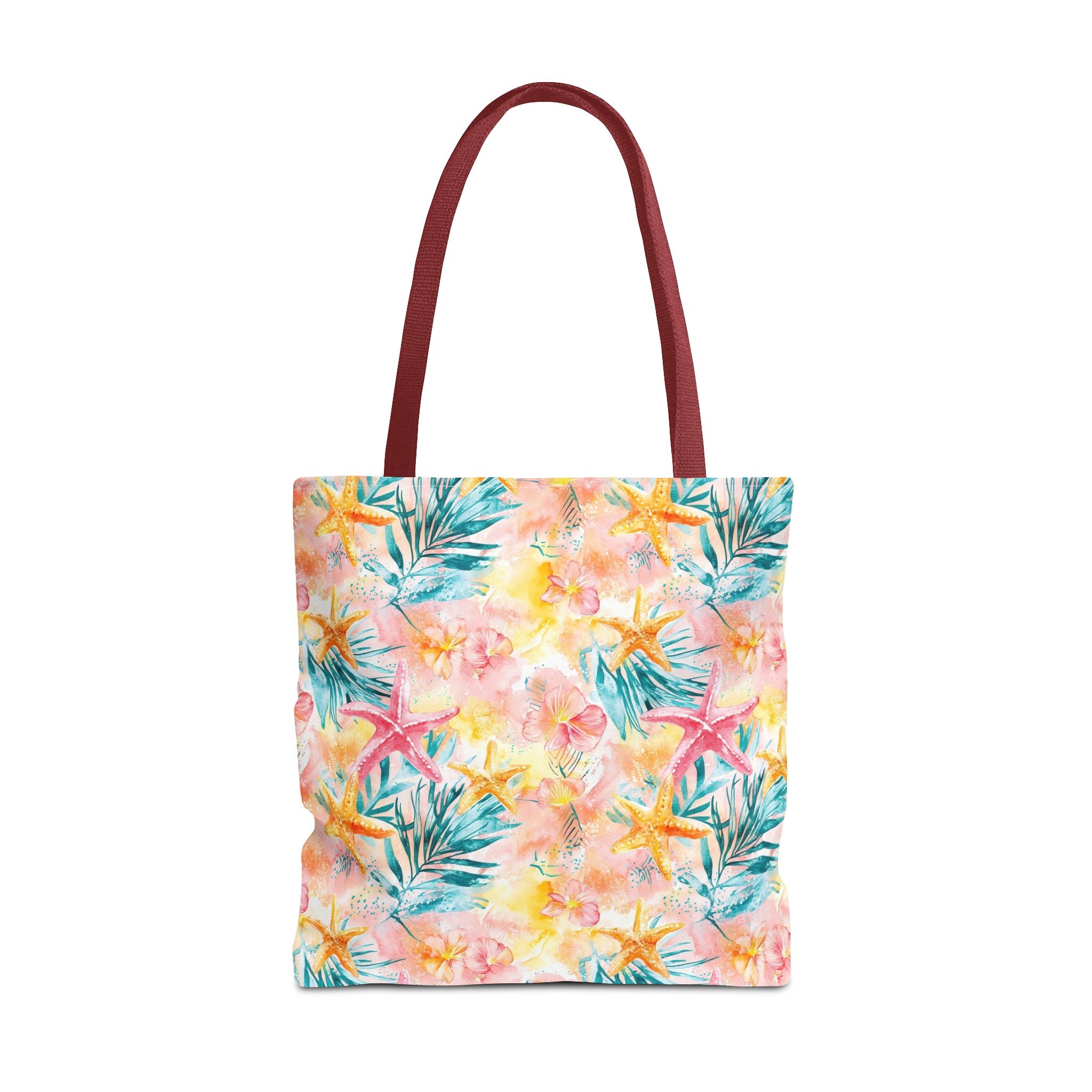 Pink tropical Starfish Tote Bag - Tropical Floral Print, Beach Essentials, Eco-Friendly, Gift for Her, Summer Vibes, Shopping Companion