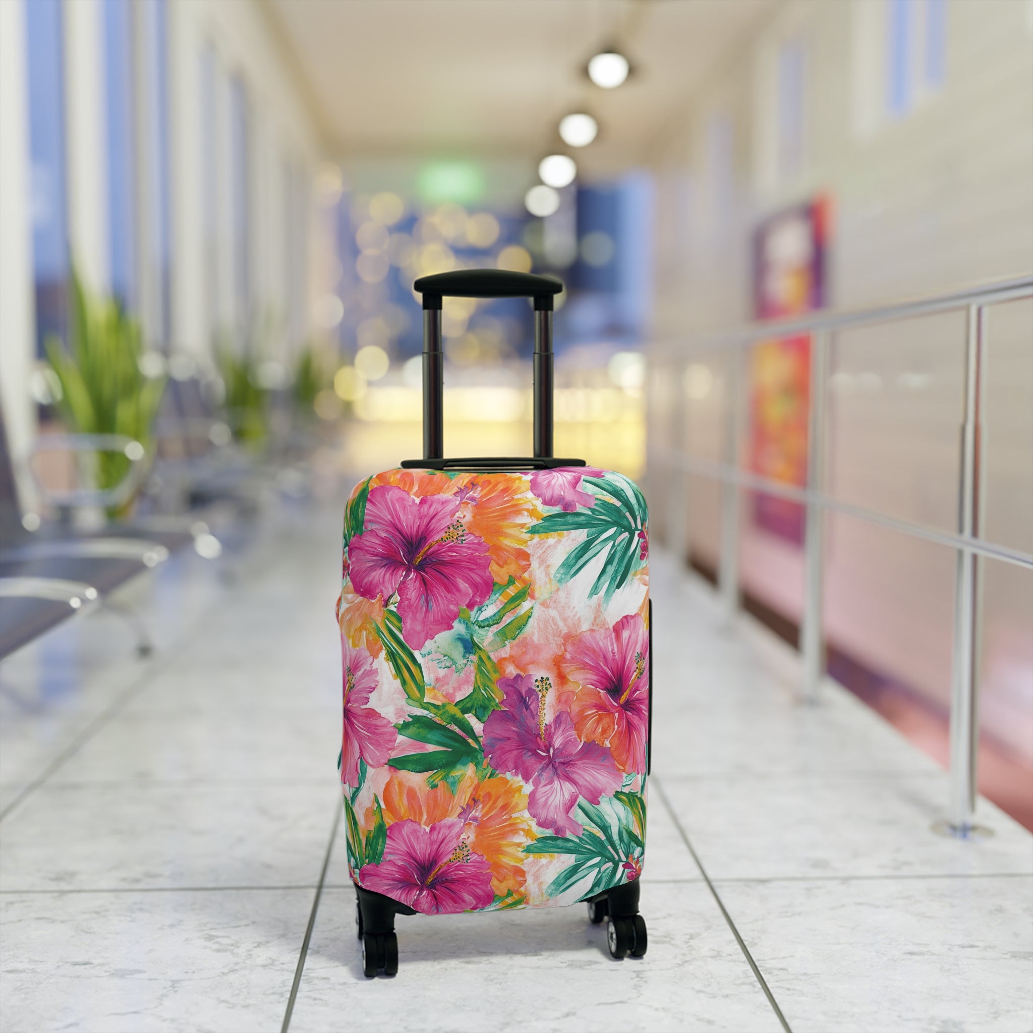 Pink Tropical Floral Luggage Cover - Travel Accessory for Stylish Vacationers, Perfect Gift for Travelers, Summer Escapes, Beach Getaways, [...]