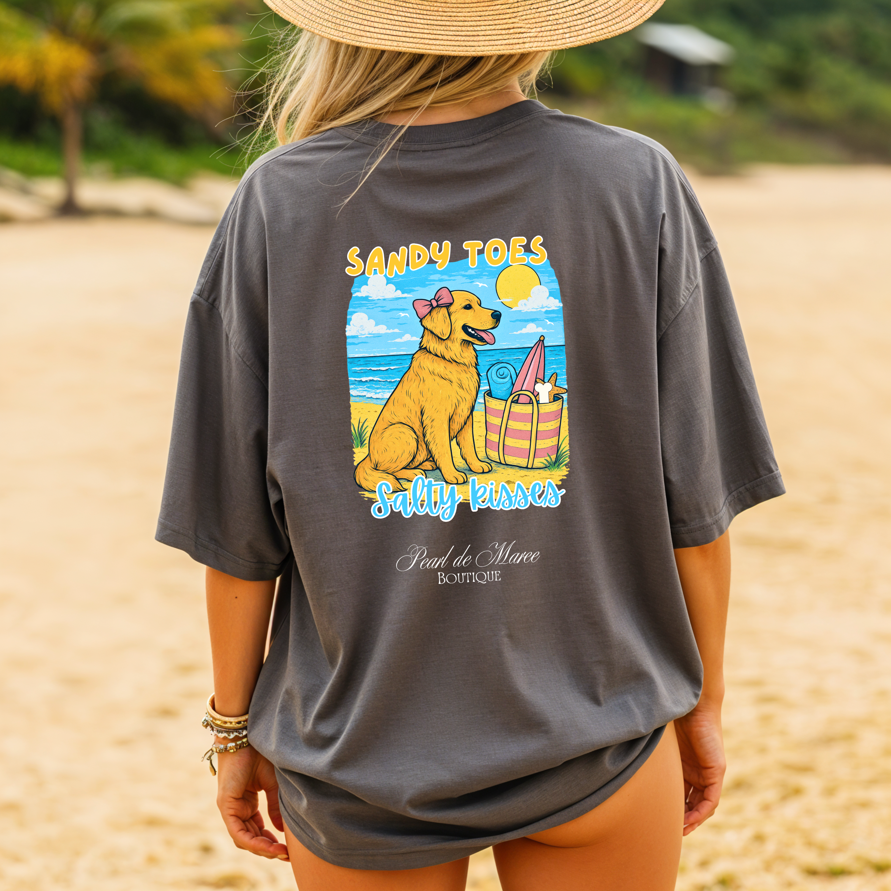 Sandy Toes and Salty Kisses Tee, Summer Shirt, Gift For Women, Golden Retriever, Summer Women Shirt