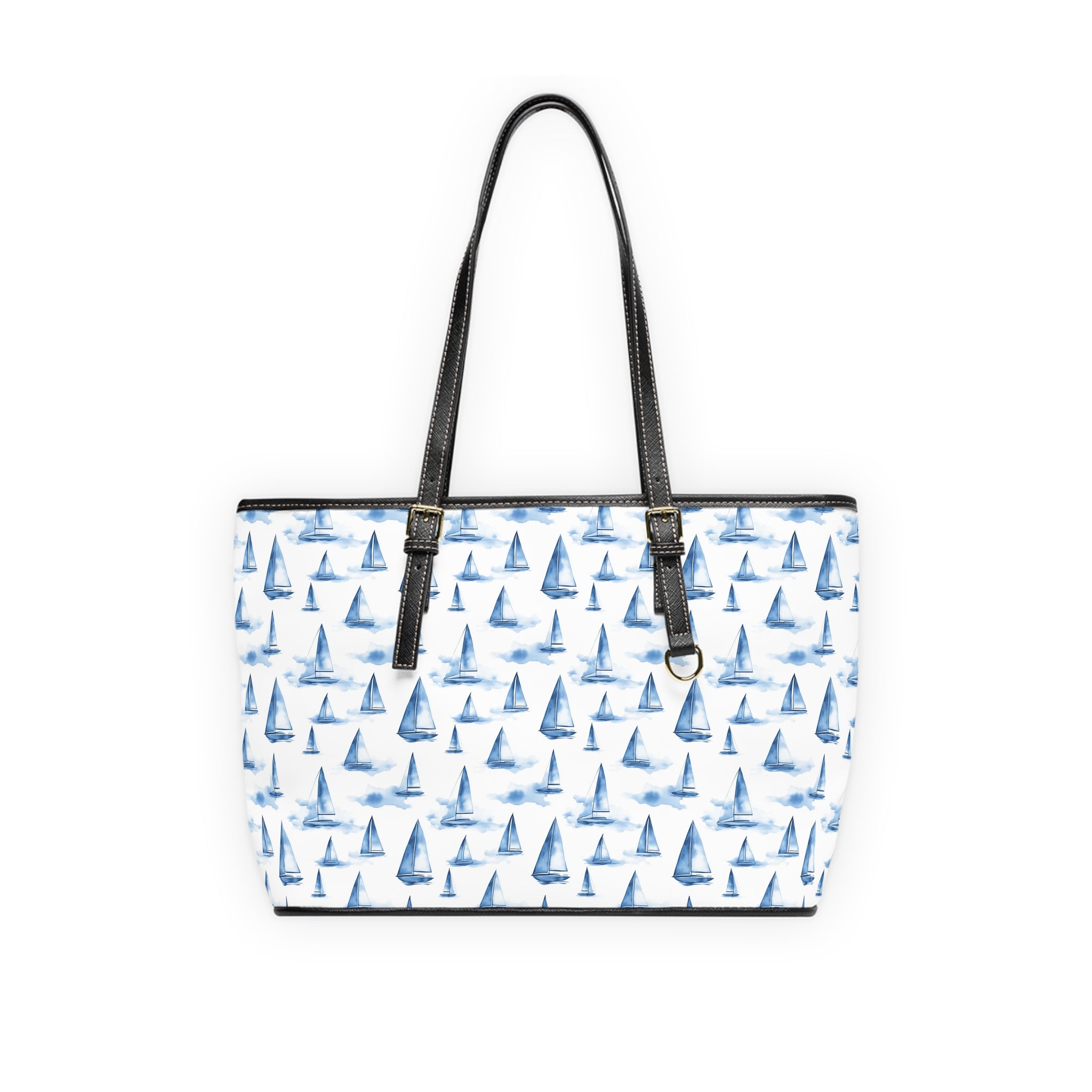 Blue Sailboat- Leather Shoulder Bag, Stylish Tote for Beach Days, Sailboat Design, Summer Travel, Gift for Sailors, Coastal Vibes