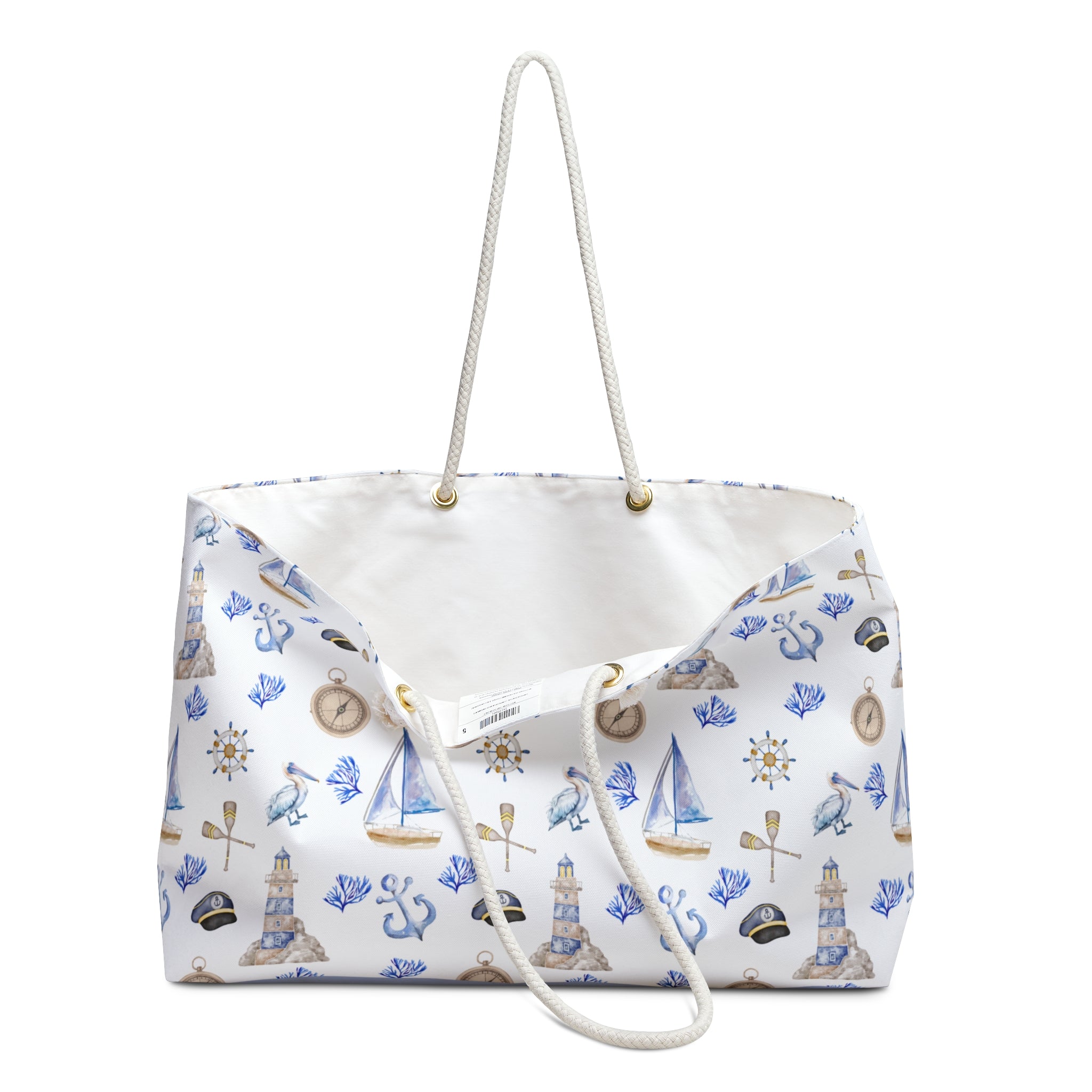 Sail Away- Weekender Bag, light house and sailboat pattern.