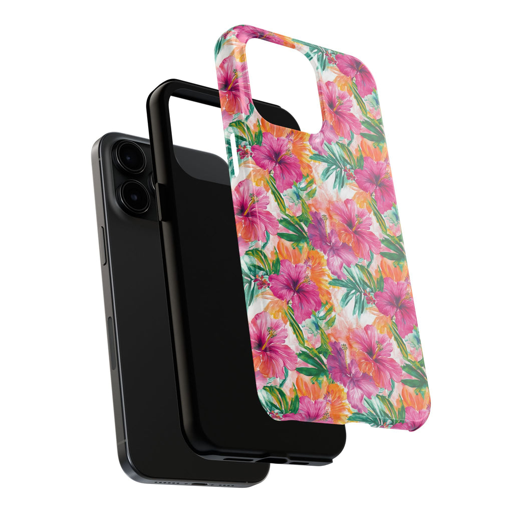 Pink Tropical Floral Phone Case, Tough Waterproof Cover, Summer Vibe Gift, Durable Tech Accessory, Floral Pattern for iPhone, Chic, Stylish