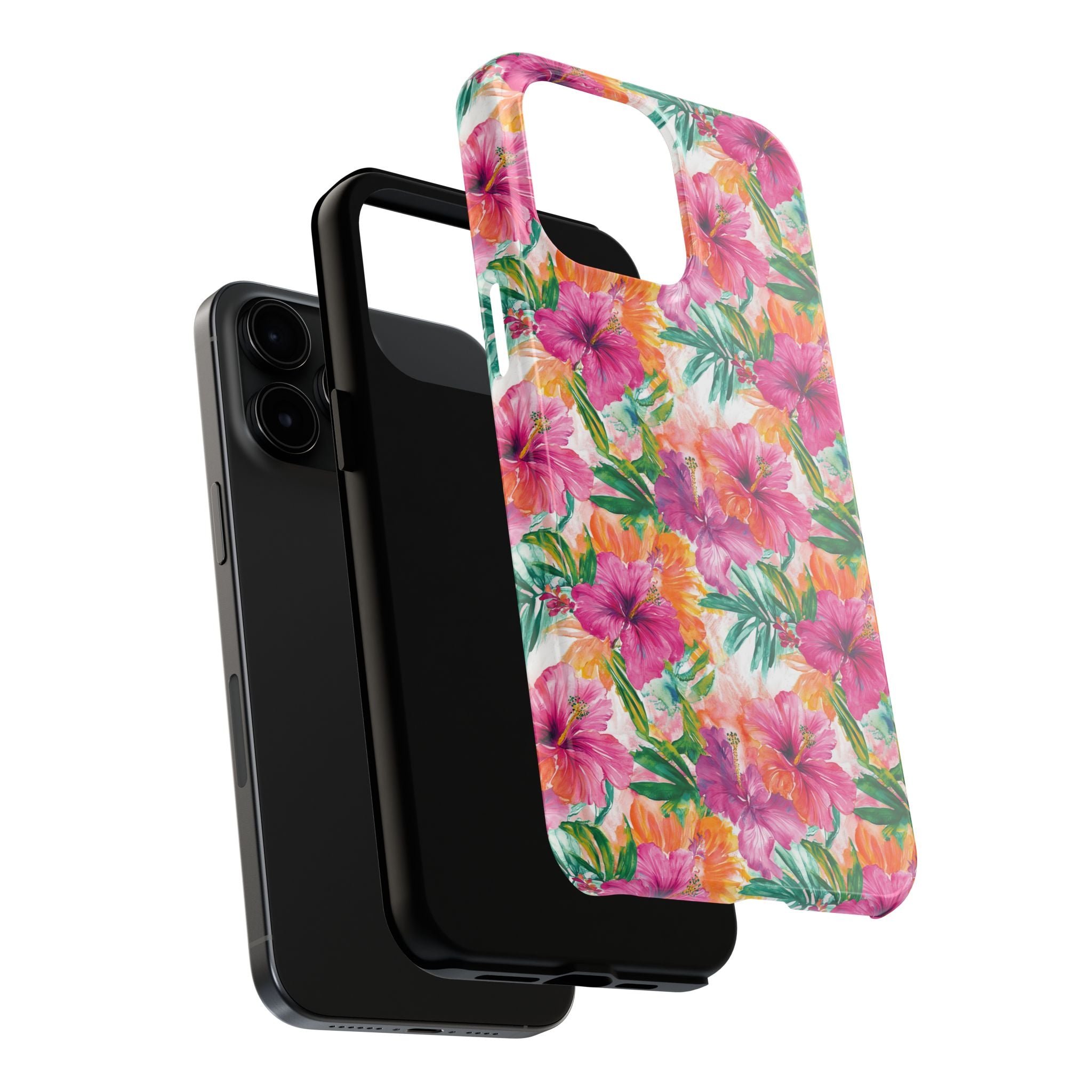 Pink Tropical Floral Phone Case, Tough Waterproof Cover, Summer Vibe Gift, Durable Tech Accessory, Floral Pattern for iPhone, Chic, Stylish