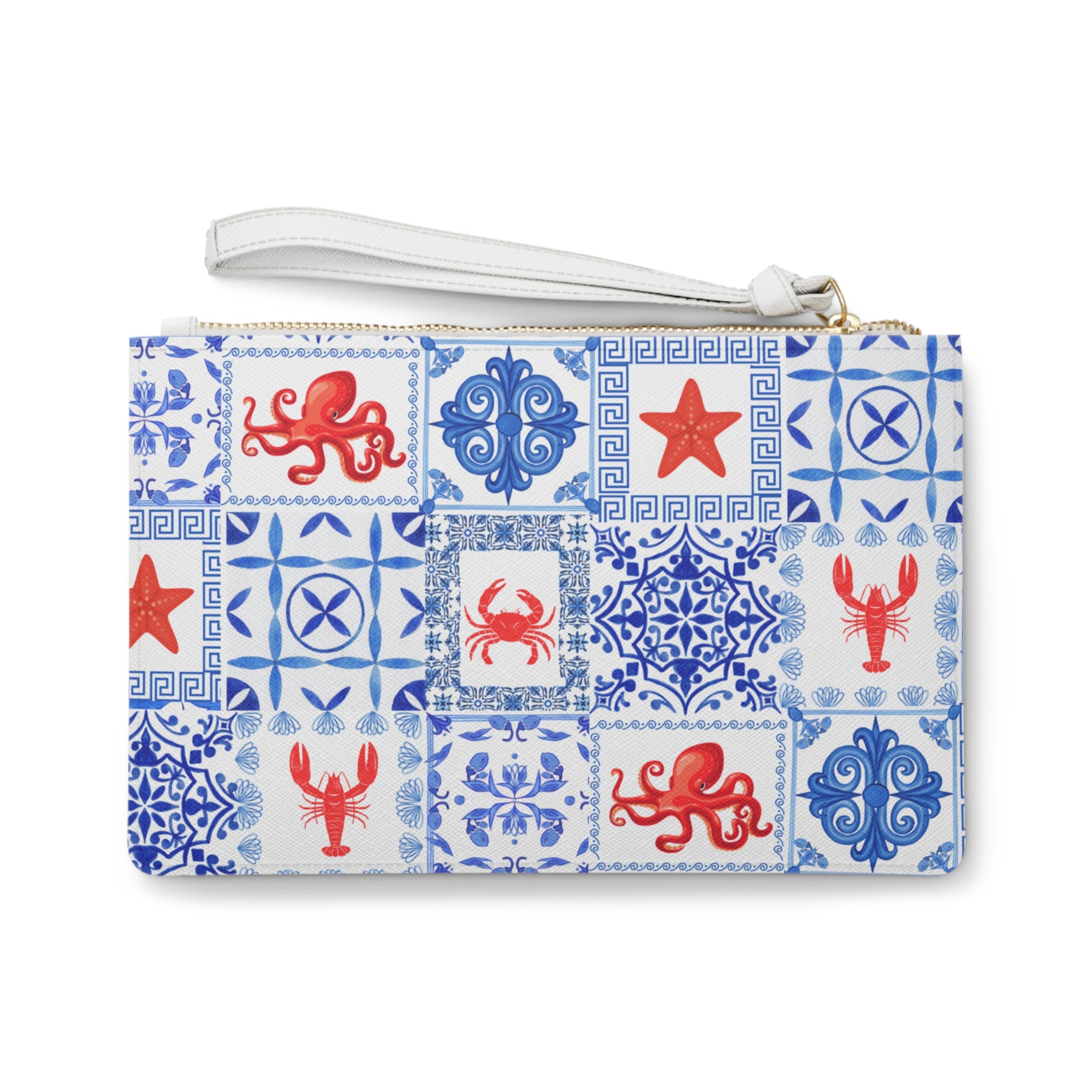 Greek Sea Vegan Leather Clutch -Ocean-Inspired Clutch Bag, Nautical Pouch, Beach Accessory, Gift for Her, Summer Fashion, Travel Organizer, Marine Design