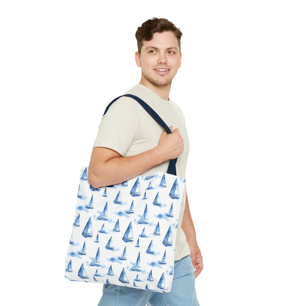 Blue Sail Boat - Nautical Tote Bag, Sailboat Shopping Bag, Beach Tote, Gift for Sailors, Vacation Accessory, Summer Bag