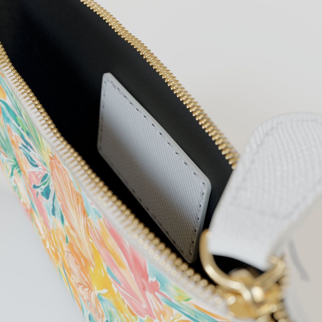 Neon Tropics Mini Vegan Leather Clutch Bag, Tropical floral clutch, Beach Style, Gifts for her