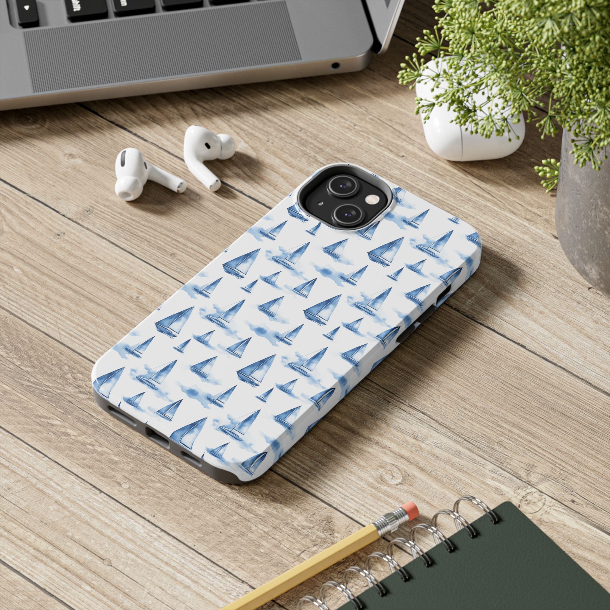 Blue Sailboat Phone Case - Nautical Tough Cover, Summer Gift, Ocean Lover Accessory, Unique Phone Protection, Beach Vibes