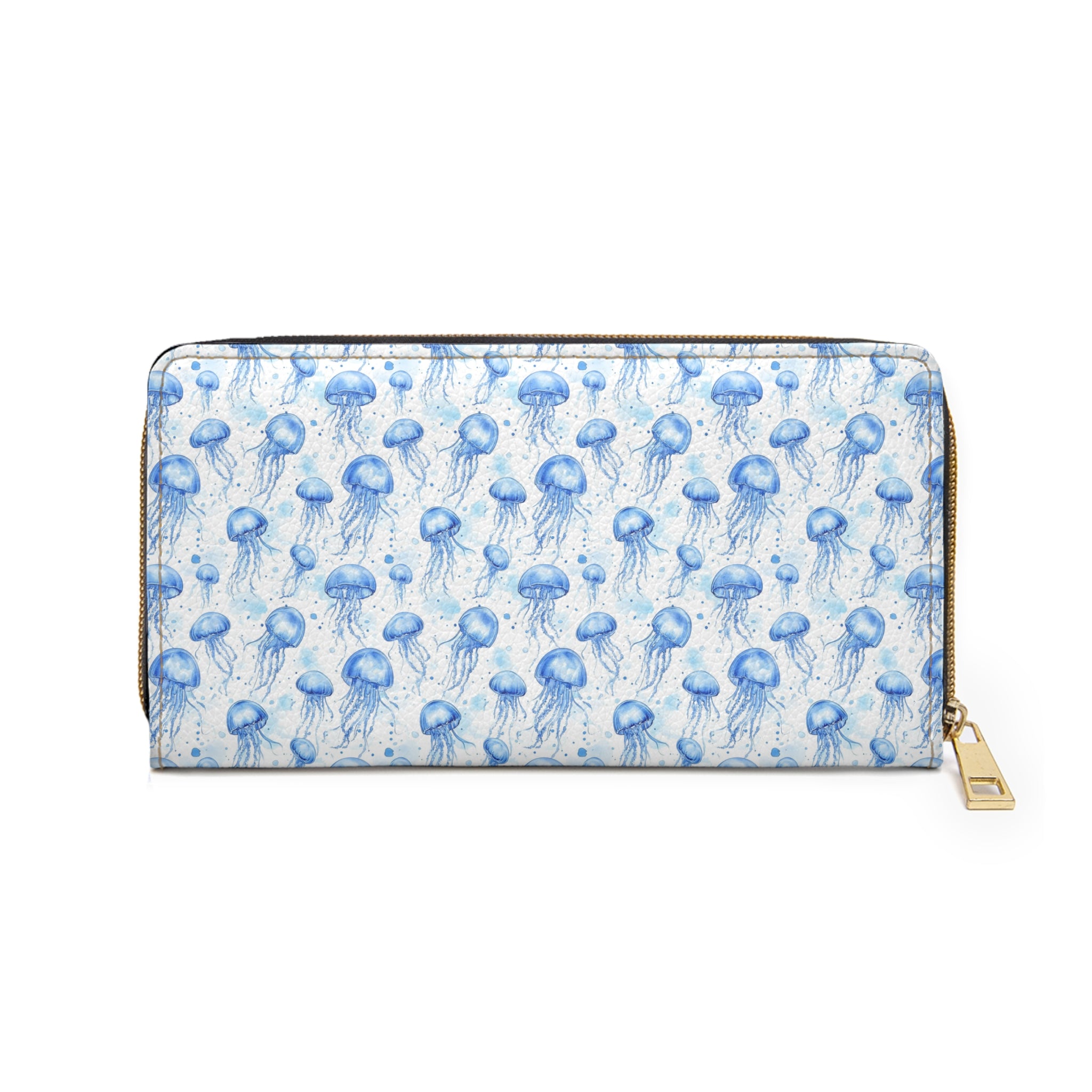 Blue Jellyfish Vegan Leather Wallet, Ocean-Inspired Zipper Wallet, Jellyfish Print Wallet, Blue Wallet, Travel Wallet, Trendy Purse, Beach Accessory, Gift Idea
