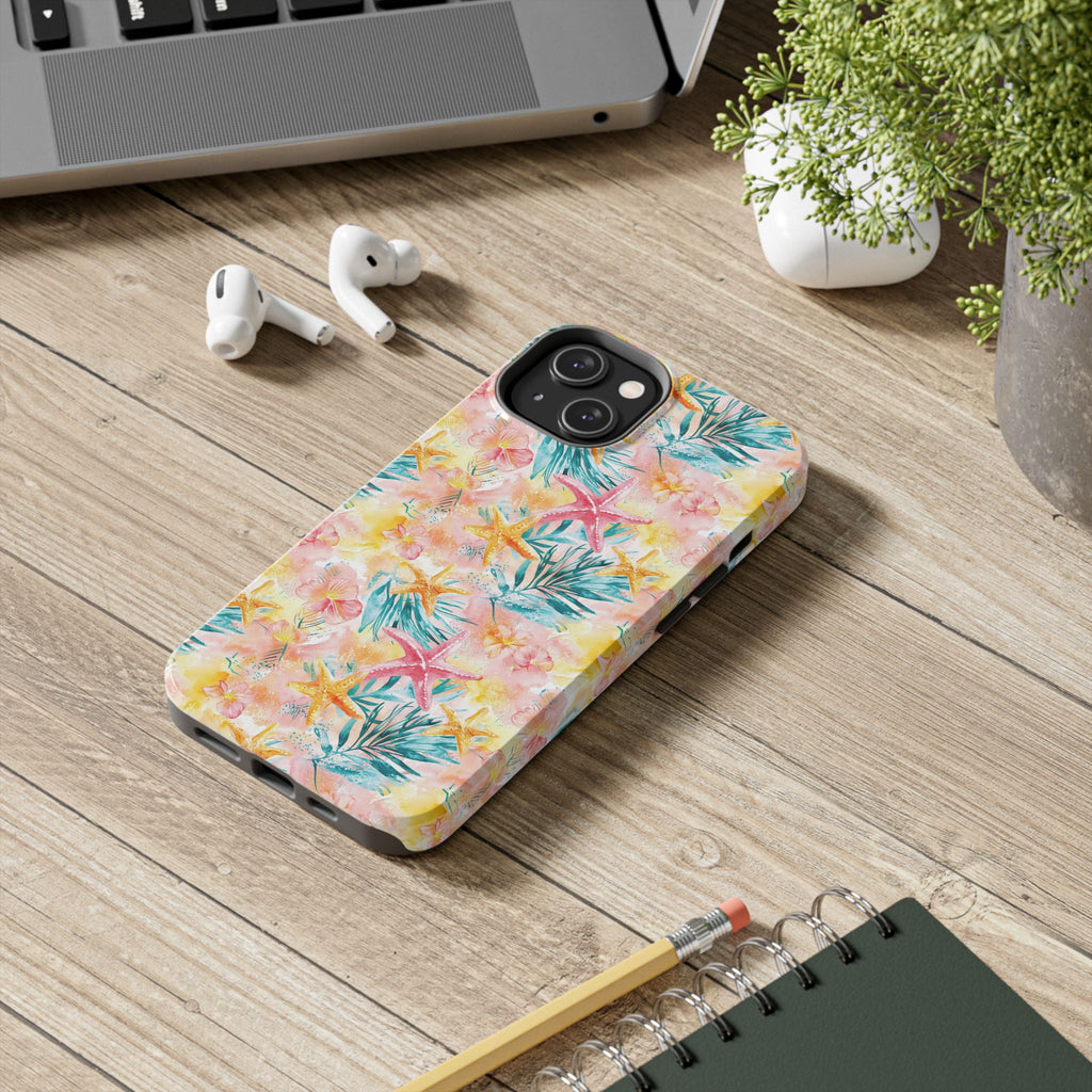 Pink Tropical Starfish- Floral Tough Phone Case - Durable Protection with a Beach Vibe, Perfect Gift for Summer Lovers, Ideal for Vacation, Fun, Stylish