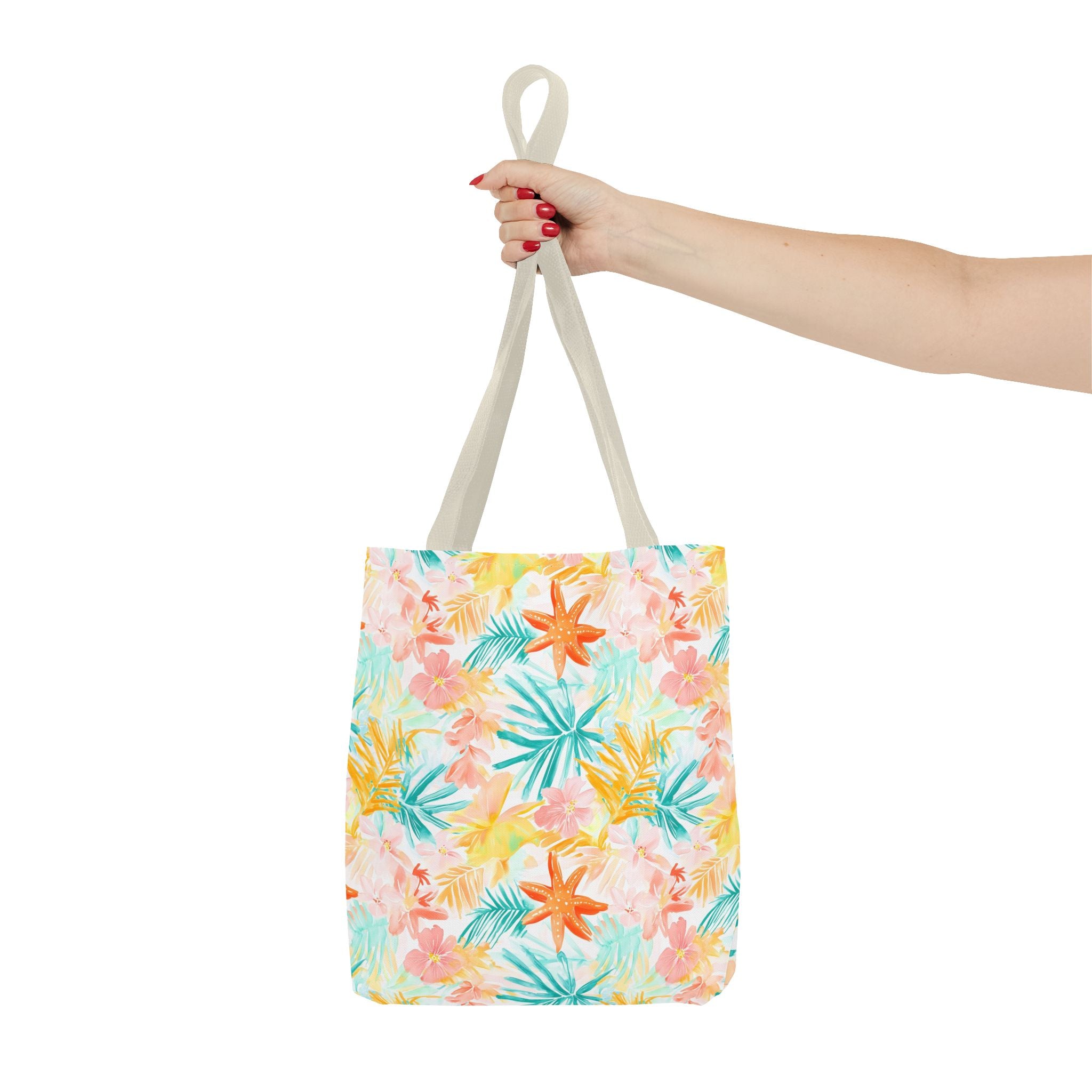 Tropical Starfish- Floral Tote Bag, Summer Beach Bag, Eco-Friendly Shopping Tote, Reusable Grocery Bag, Gift for Her