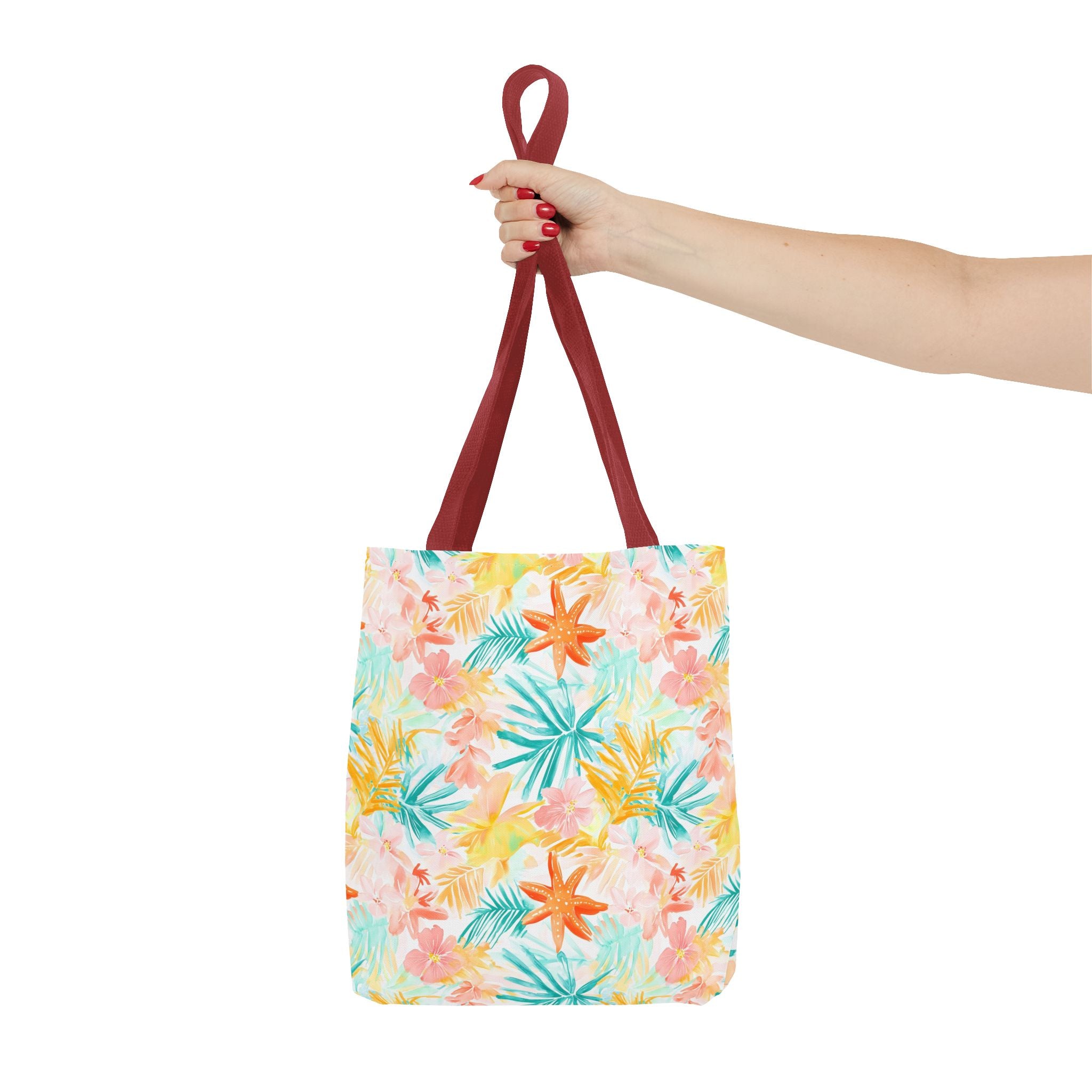 Tropical Starfish- Floral Tote Bag, Summer Beach Bag, Eco-Friendly Shopping Tote, Reusable Grocery Bag, Gift for Her