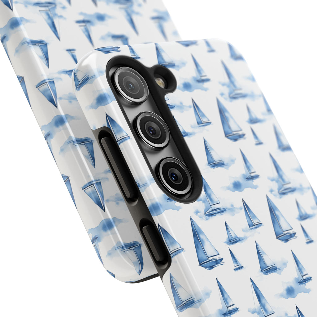 Blue Sailboat Phone Case - Nautical Tough Cover, Summer Gift, Ocean Lover Accessory, Unique Phone Protection, Beach Vibes