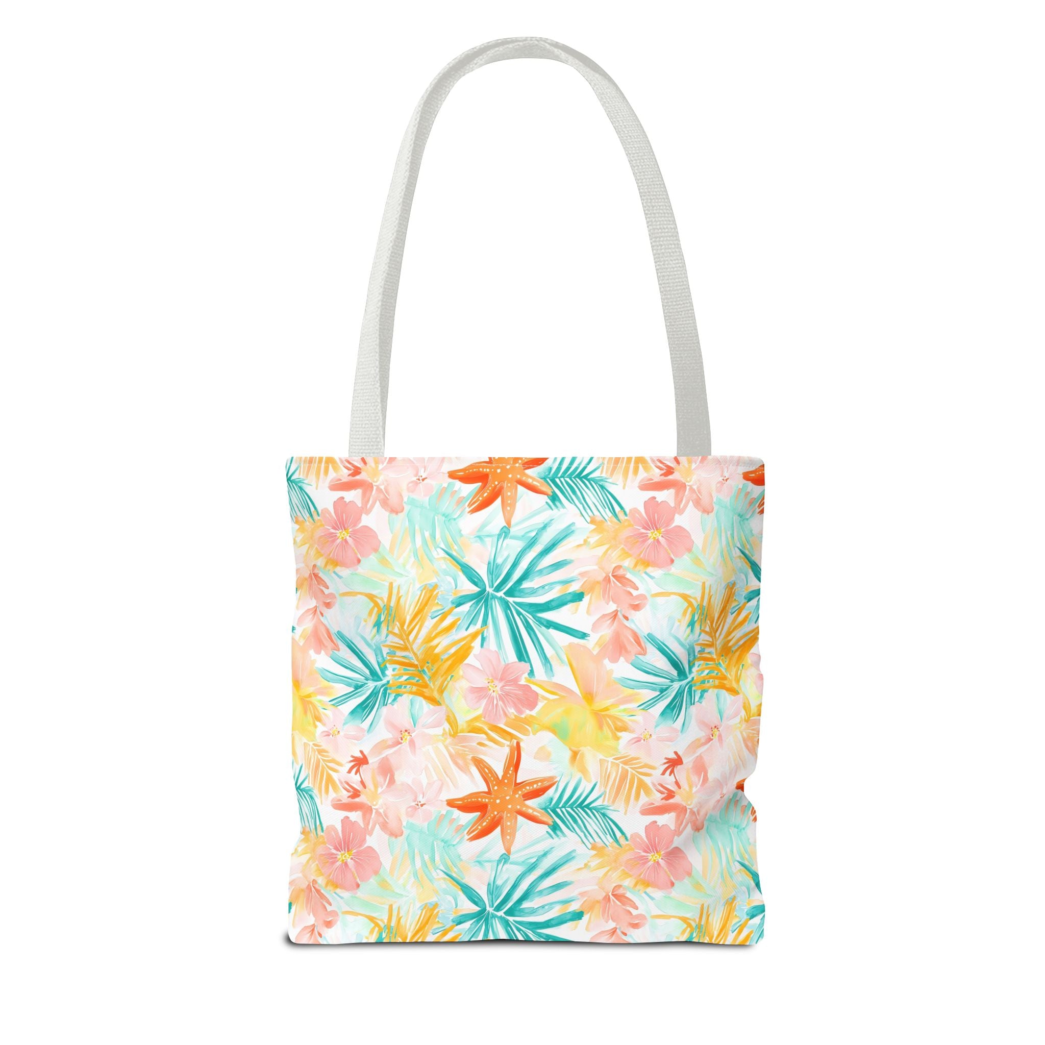 Tropical Starfish- Floral Tote Bag, Summer Beach Bag, Eco-Friendly Shopping Tote, Reusable Grocery Bag, Gift for Her