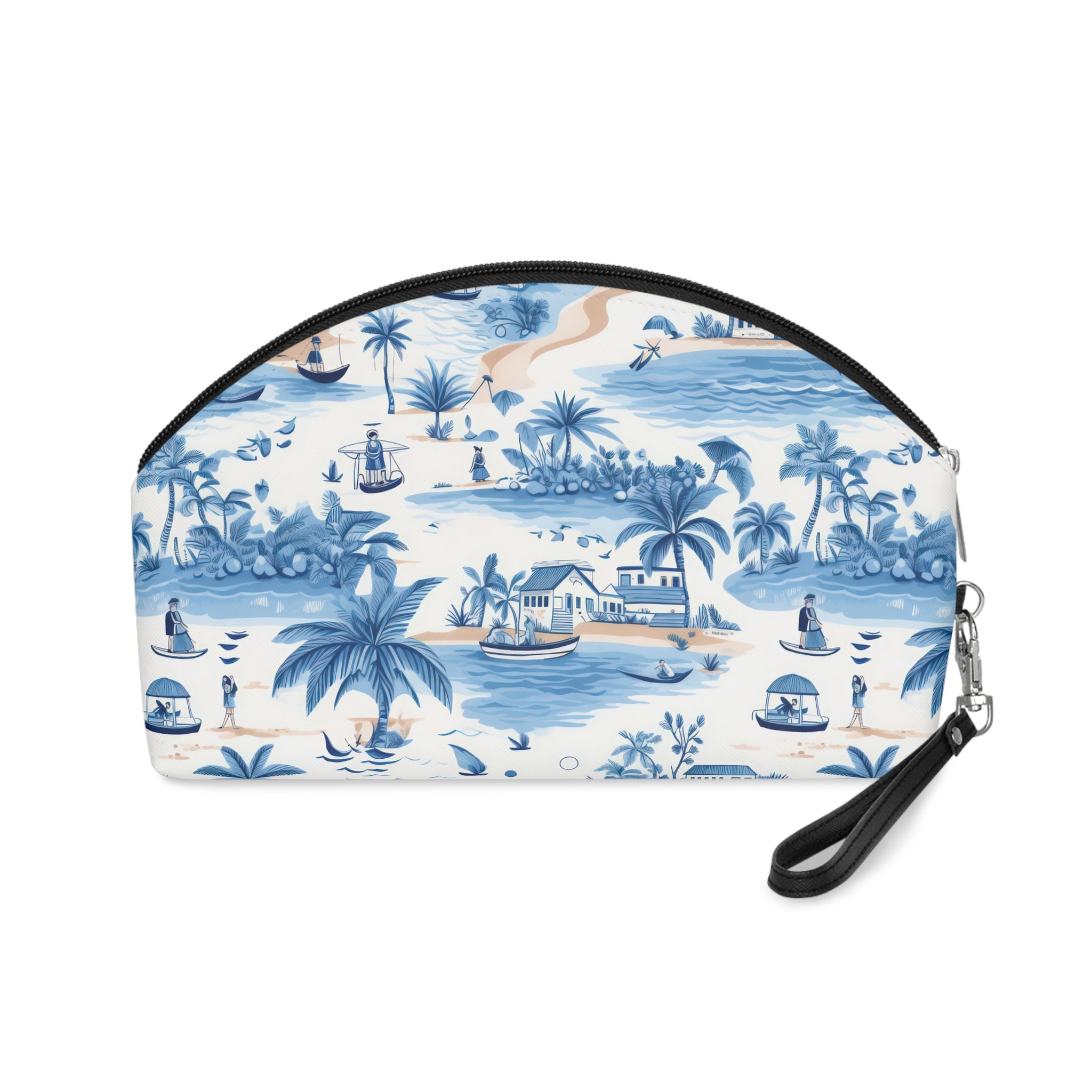 Tropical Blue Makeup Bag, PU Faux Leather Makeup Bag, Travel Makeup kit, Vacation Makeup bag, Bridesmaid Gift, Makeup Organizer