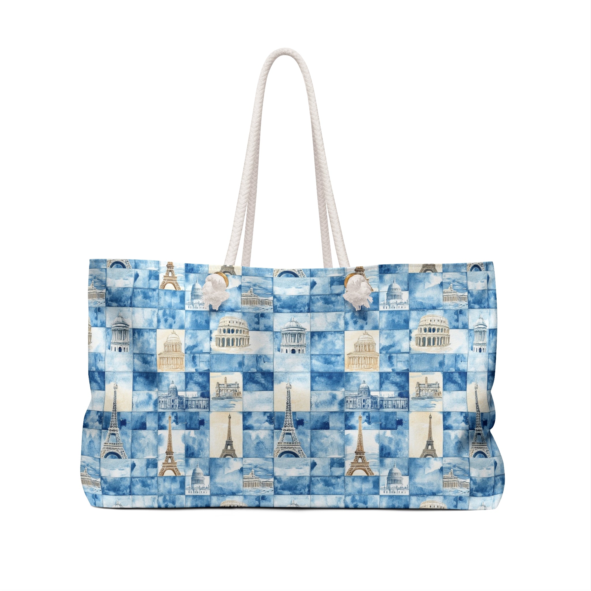 Europe Themed Weekender Tote Bag, Beach Bag, Beach Tote, Large tote bag, Vacation Bag, Bridesmaid Gift