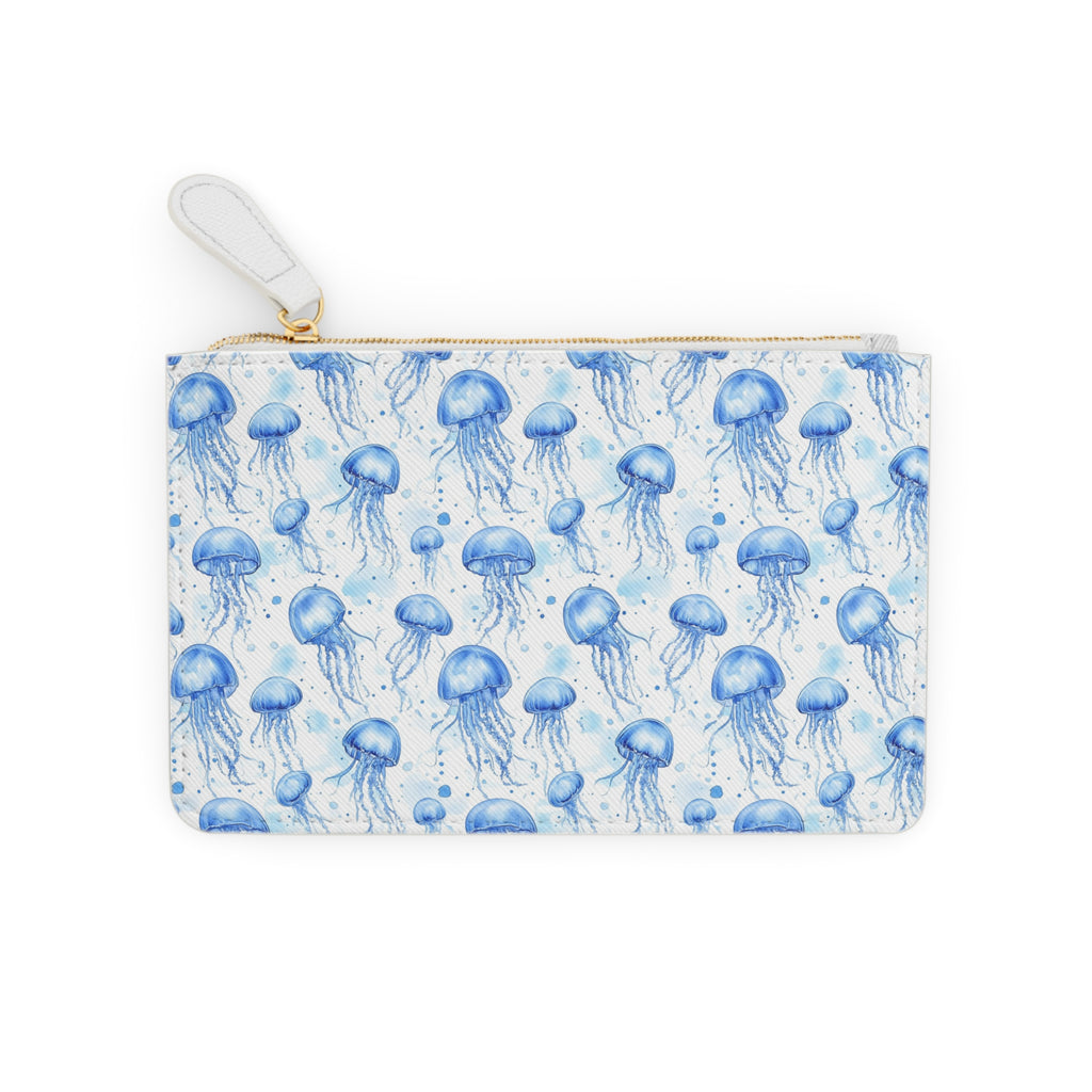 Blue Jellyfish Mini Vegan Leather Clutch Bag, Nautical Purse, Jellyfish Makeup Pouch, Beach Day Clutch, Summer Accessory, Cute Gift Idea