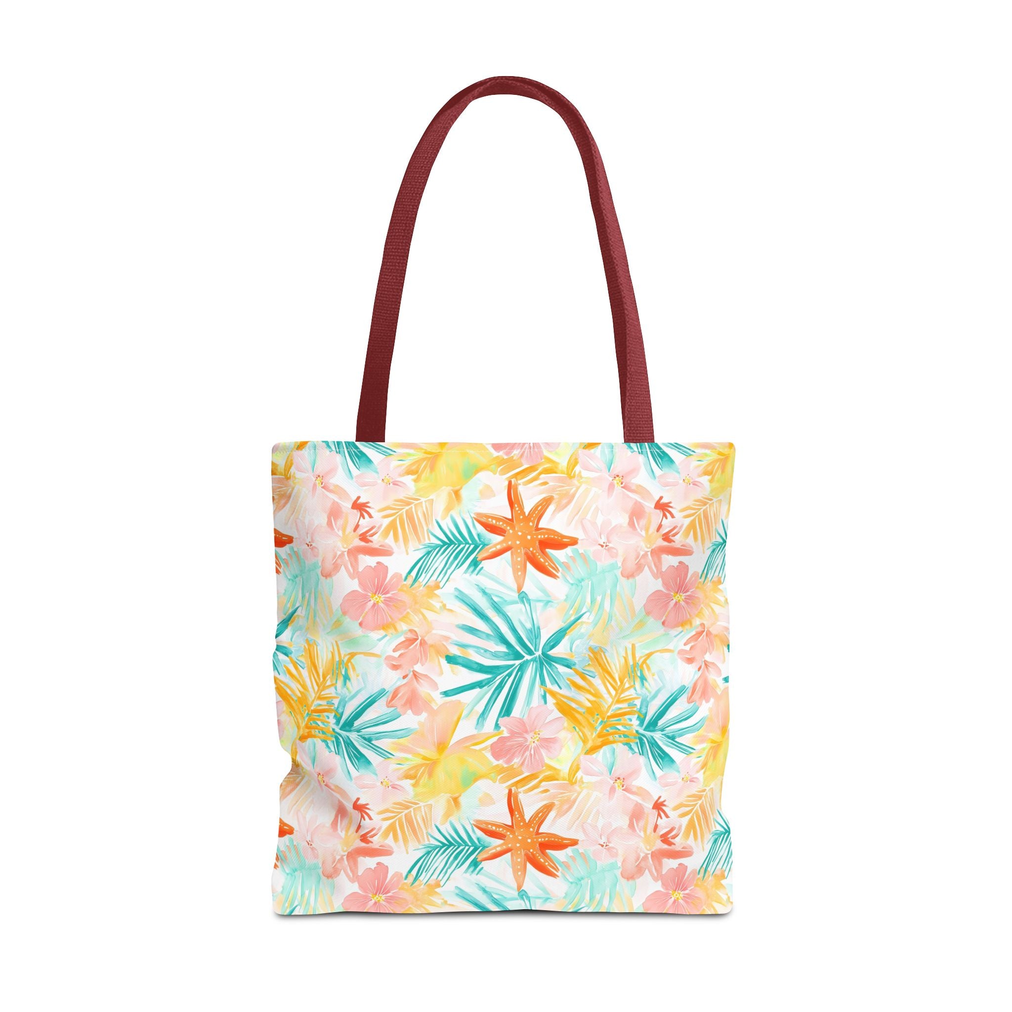 Tropical Starfish- Floral Tote Bag, Summer Beach Bag, Eco-Friendly Shopping Tote, Reusable Grocery Bag, Gift for Her