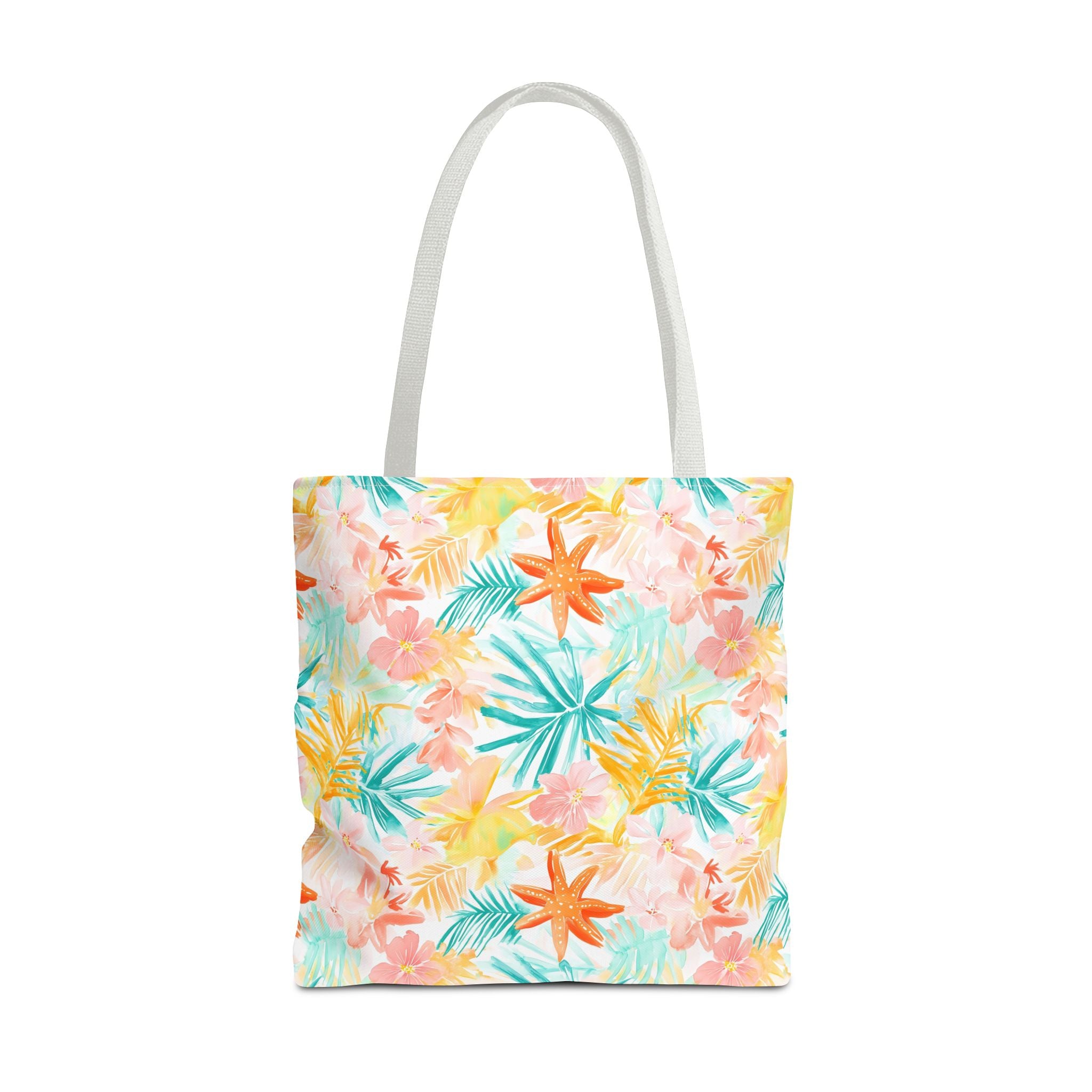 Tropical Starfish- Floral Tote Bag, Summer Beach Bag, Eco-Friendly Shopping Tote, Reusable Grocery Bag, Gift for Her