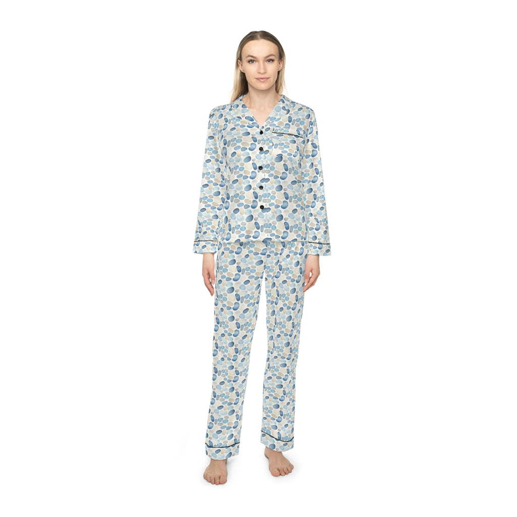 Cobblestone-Elegantly Floral Women's Satin Pajamas, Luxurious Sleepwear, Perfect for Home, Gifts, Relaxation, Spa Days, Cozy Nights
