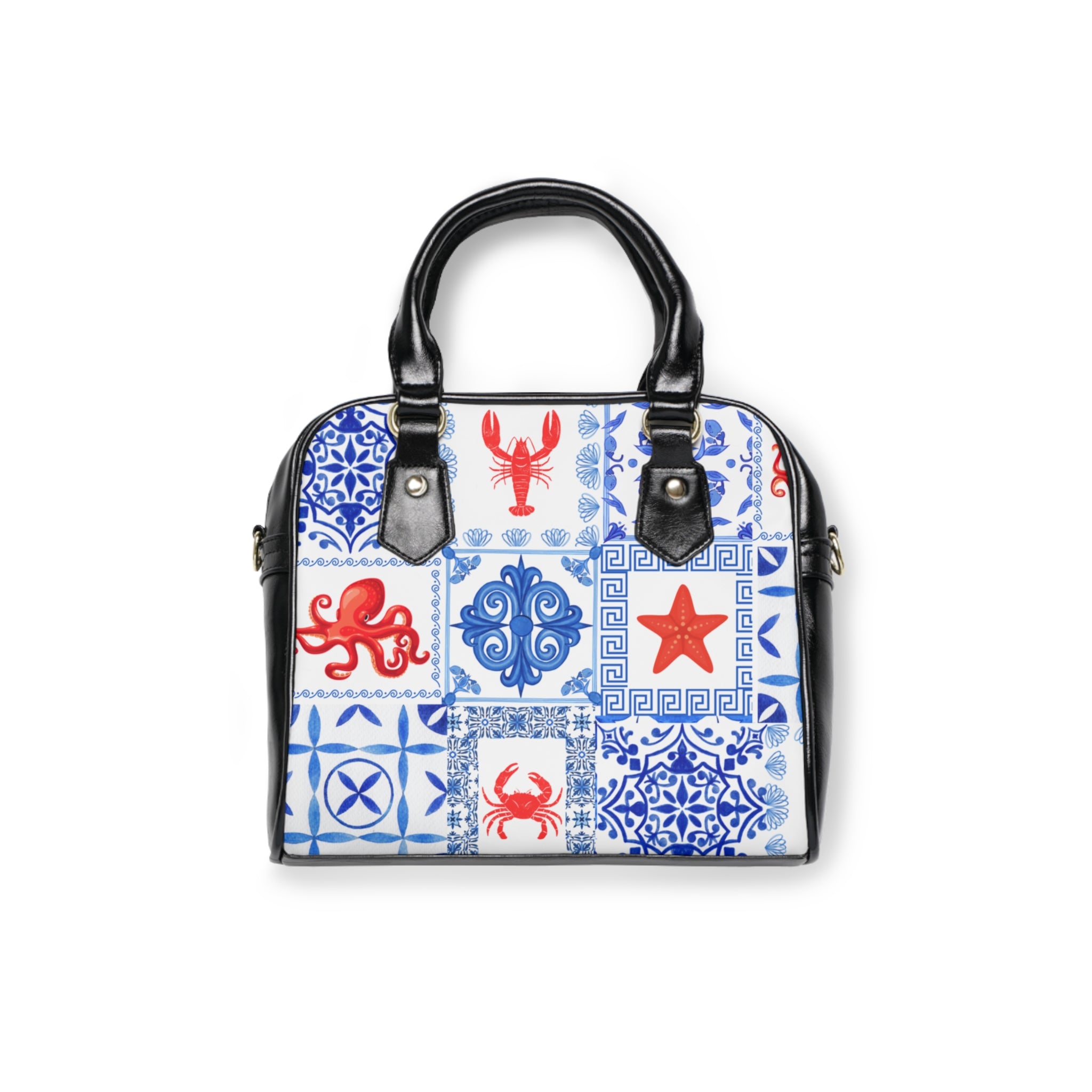 Greek Sea- Ocean-Inspired Shoulder Handbag, Nautical Tote, Retro Patchwork Purse, Beach Bag, Gift for Sea Lovers, Stylish Everyday Accessory