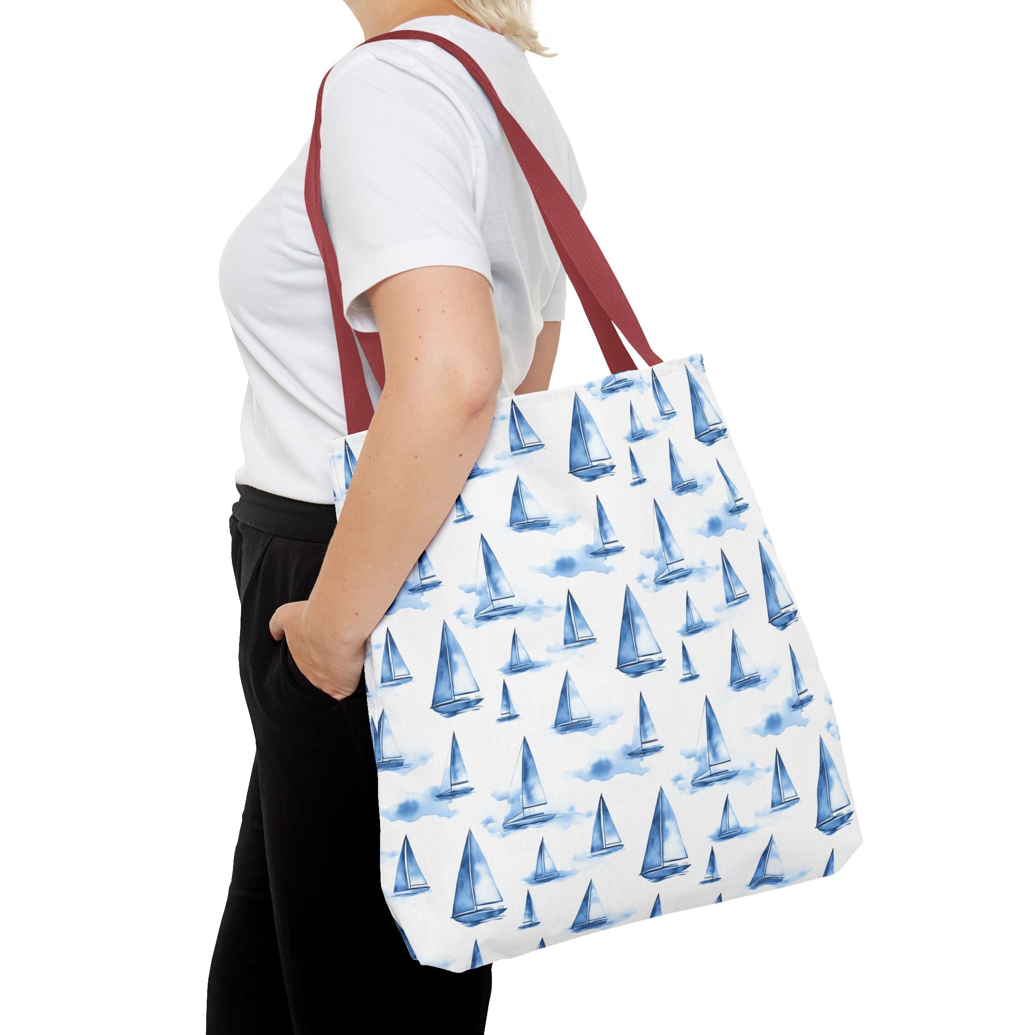 Blue Sail Boat - Nautical Tote Bag, Sailboat Shopping Bag, Beach Tote, Gift for Sailors, Vacation Accessory, Summer Bag
