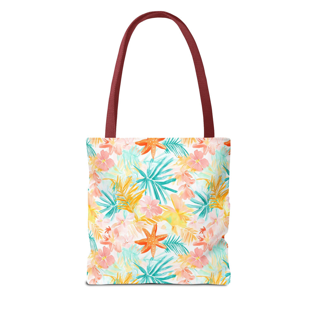 Tropical Starfish- Floral Tote Bag, Summer Beach Bag, Eco-Friendly Shopping Tote, Reusable Grocery Bag, Gift for Her
