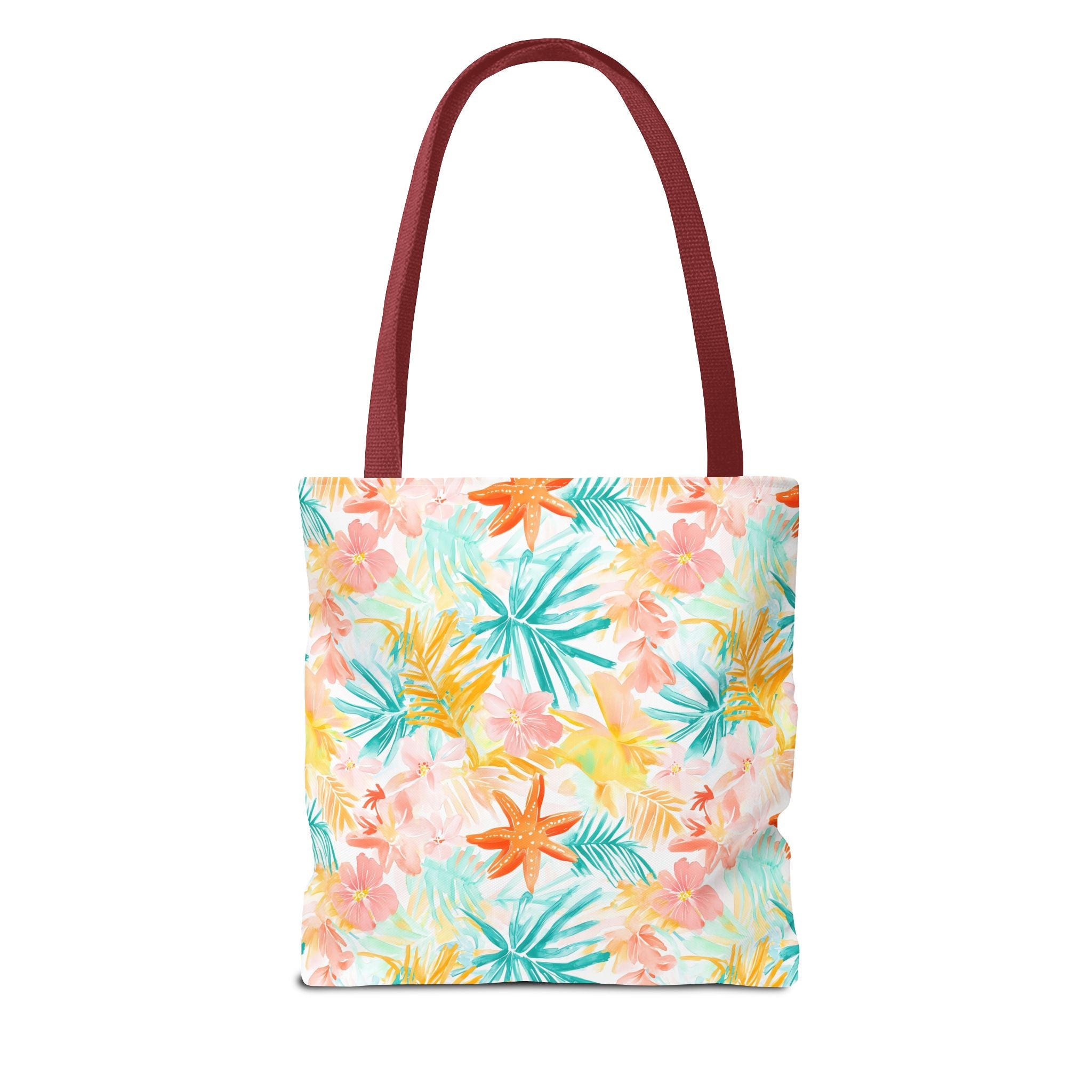 Tropical Starfish- Floral Tote Bag, Summer Beach Bag, Eco-Friendly Shopping Tote, Reusable Grocery Bag, Gift for Her