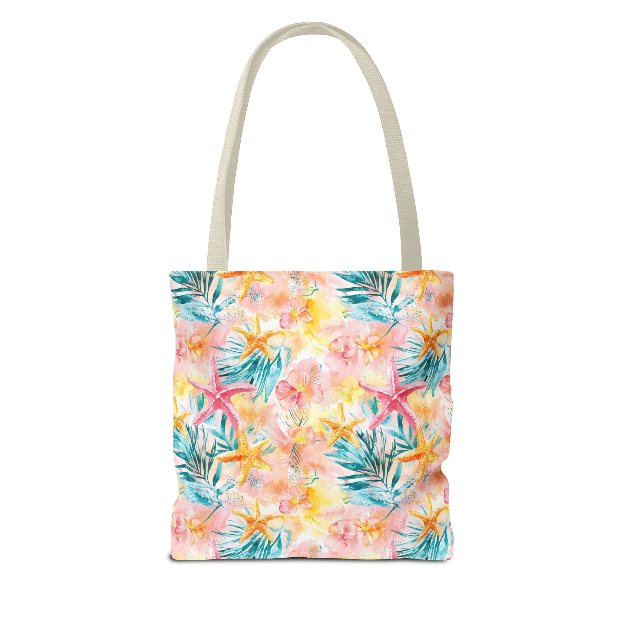 Pink tropical Starfish Tote Bag - Tropical Floral Print, Beach Essentials, Eco-Friendly, Gift for Her, Summer Vibes, Shopping Companion
