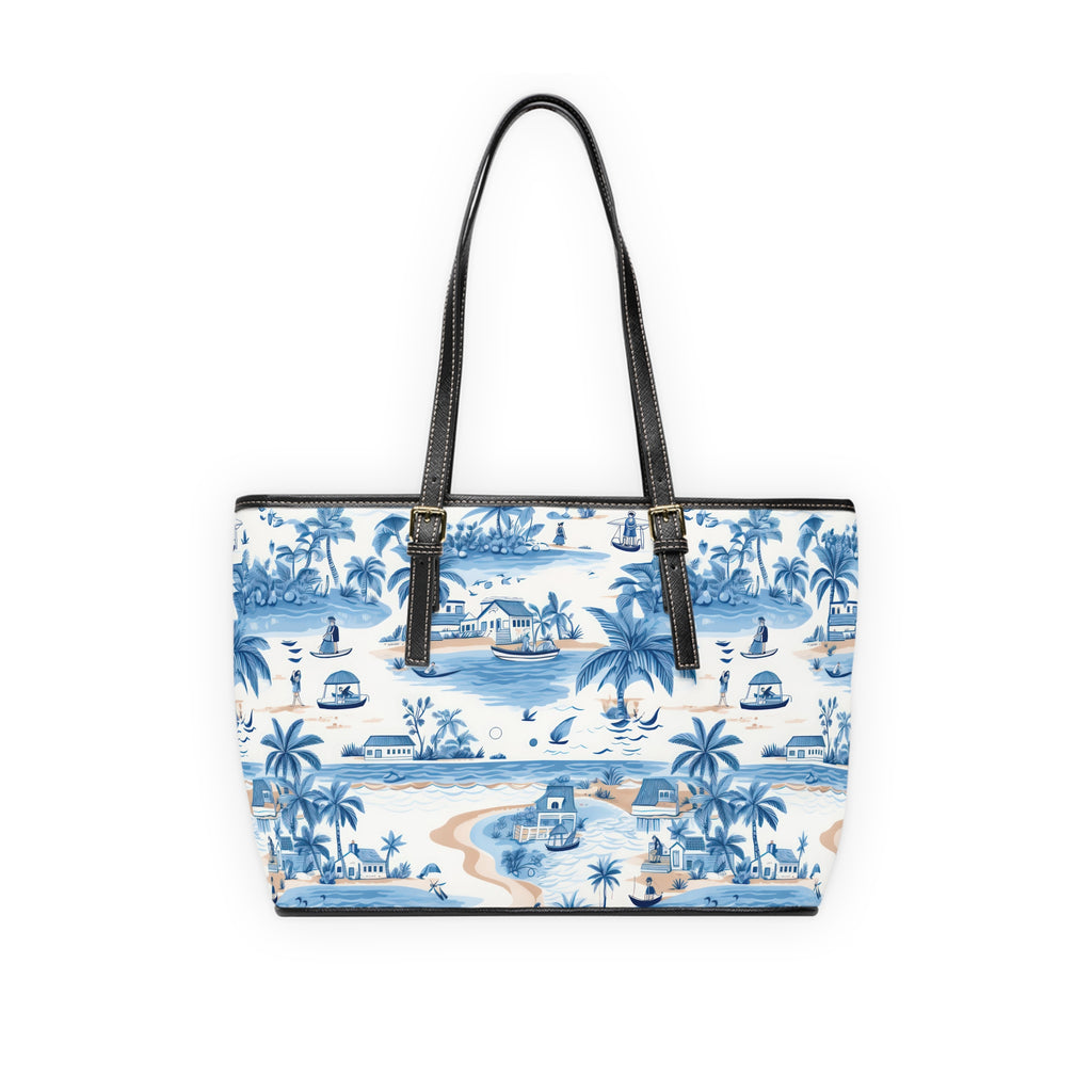 Tropical Blue- PU Leather Shoulder Bag, Tropical Handbag, Beach Tote, Travel Purse, Boho Fashion Bag, Summer Accessory