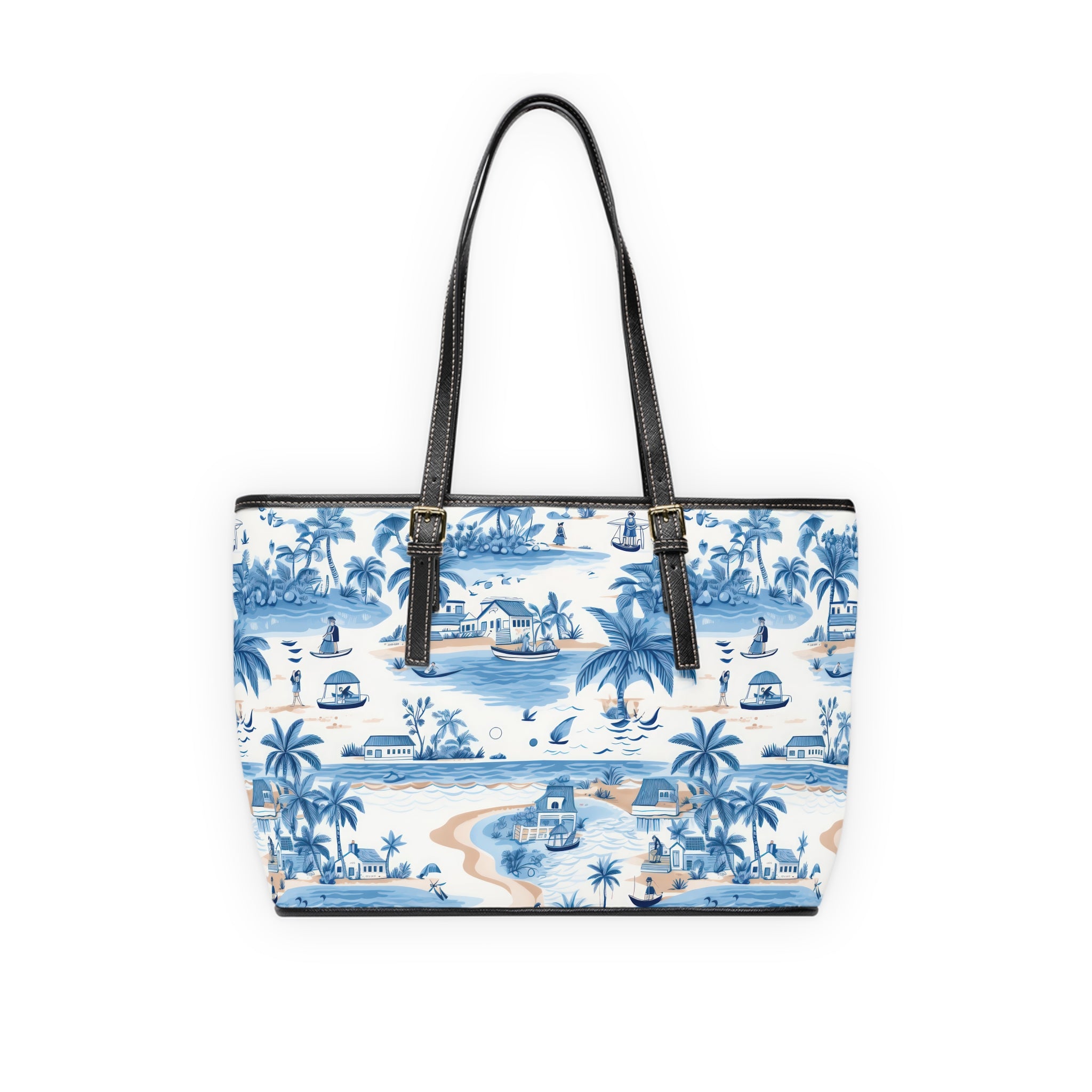 Tropical Blue- PU Leather Shoulder Bag, Tropical Handbag, Beach Tote, Travel Purse, Boho Fashion Bag, Summer Accessory