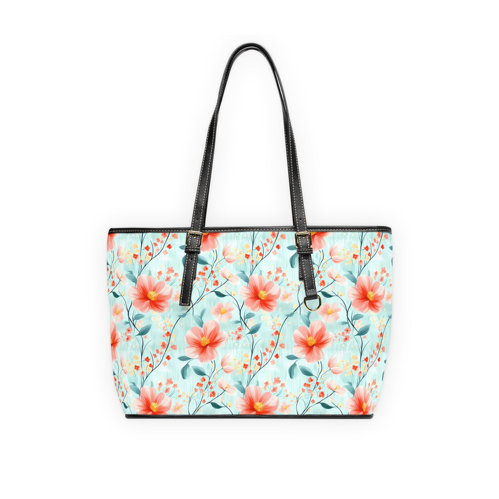 Teal Daisy-  PU Leather Tote Bag, Stylish Handbag for Spring, Floral Print Purse, Everyday Tote for Women, Gift for Her