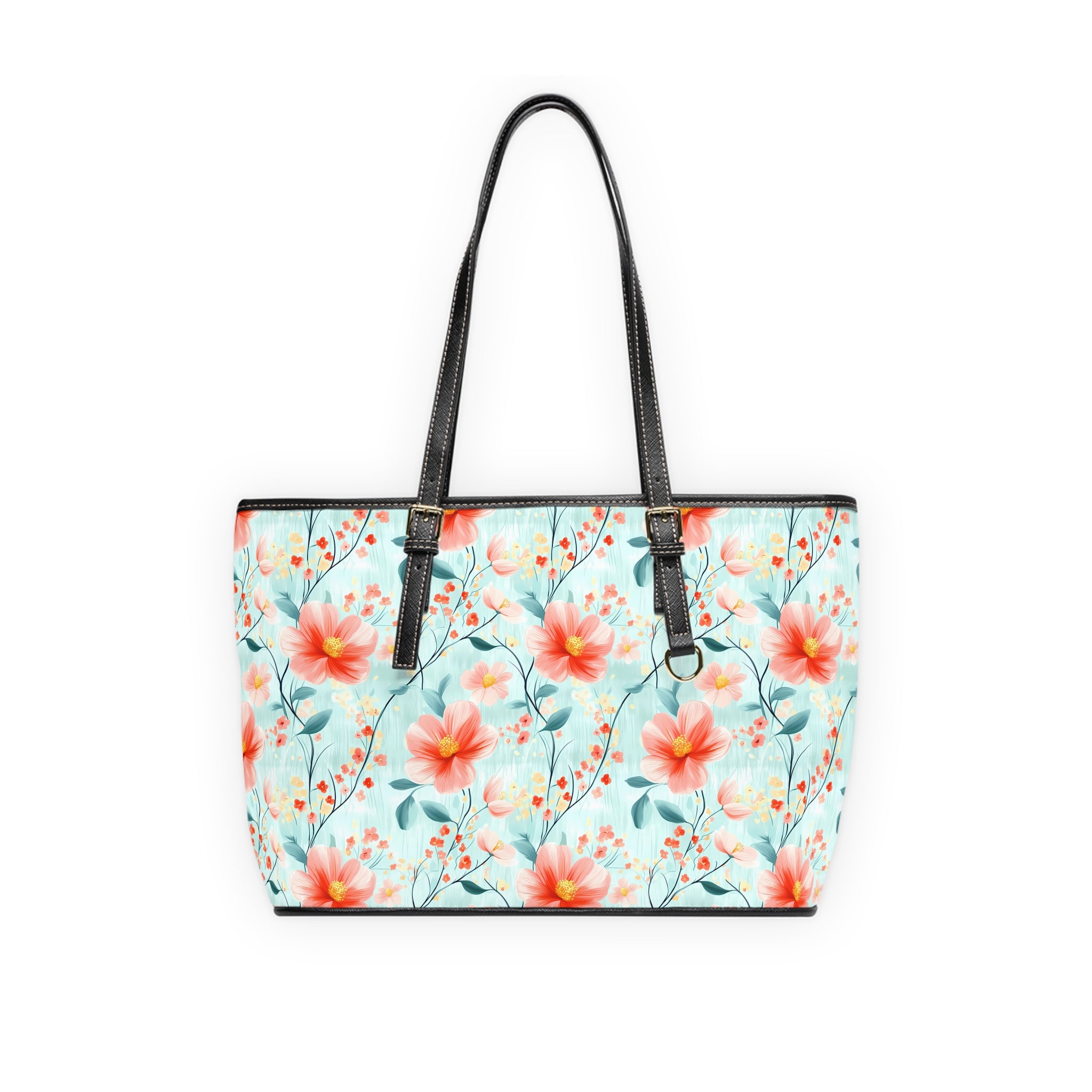 Teal Daisy-  PU Leather Tote Bag, Stylish Handbag for Spring, Floral Print Purse, Everyday Tote for Women, Gift for Her