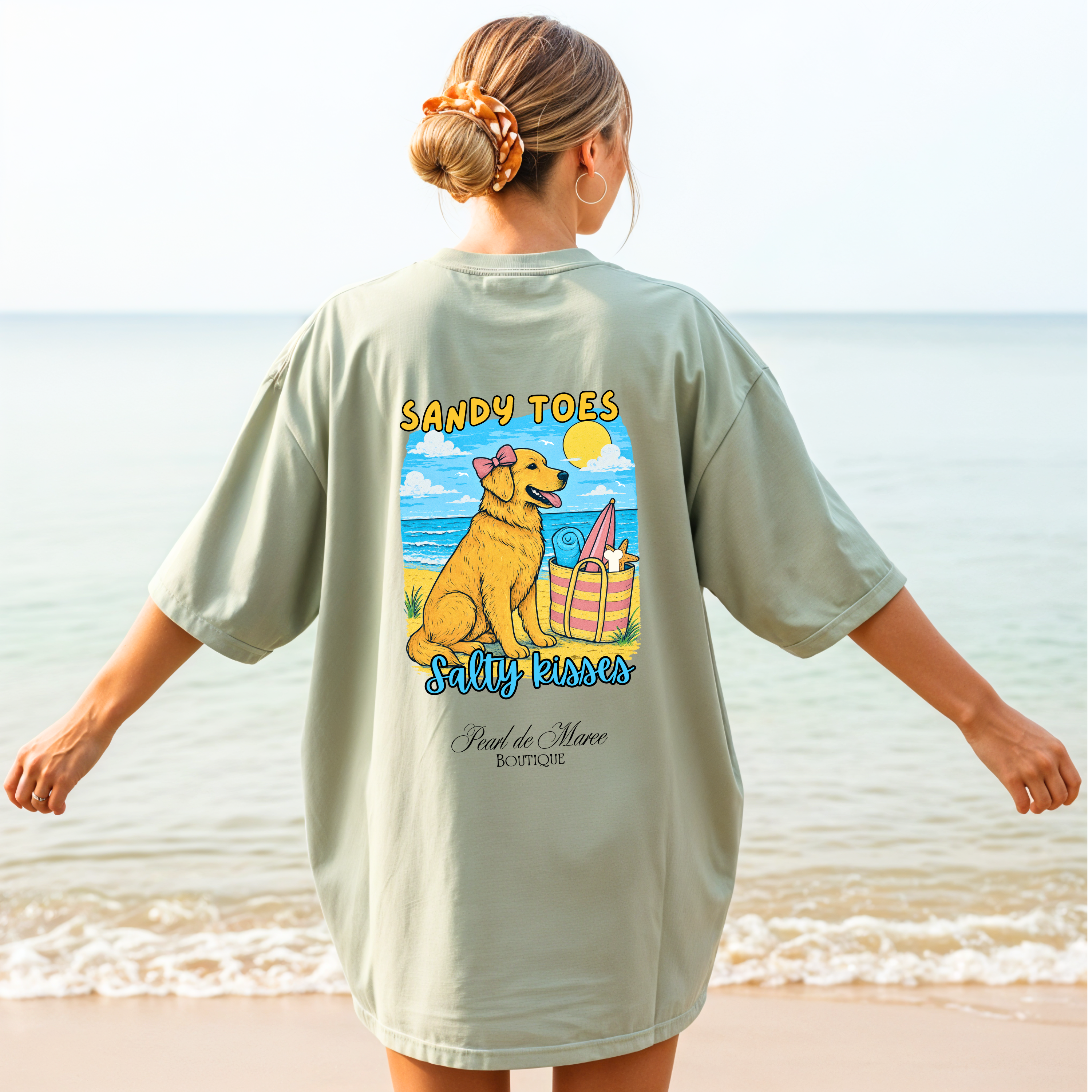 Sandy Toes and Salty Kisses Tee, Summer Shirt, Gift For Women, Golden Retriever, Summer Women Shirt