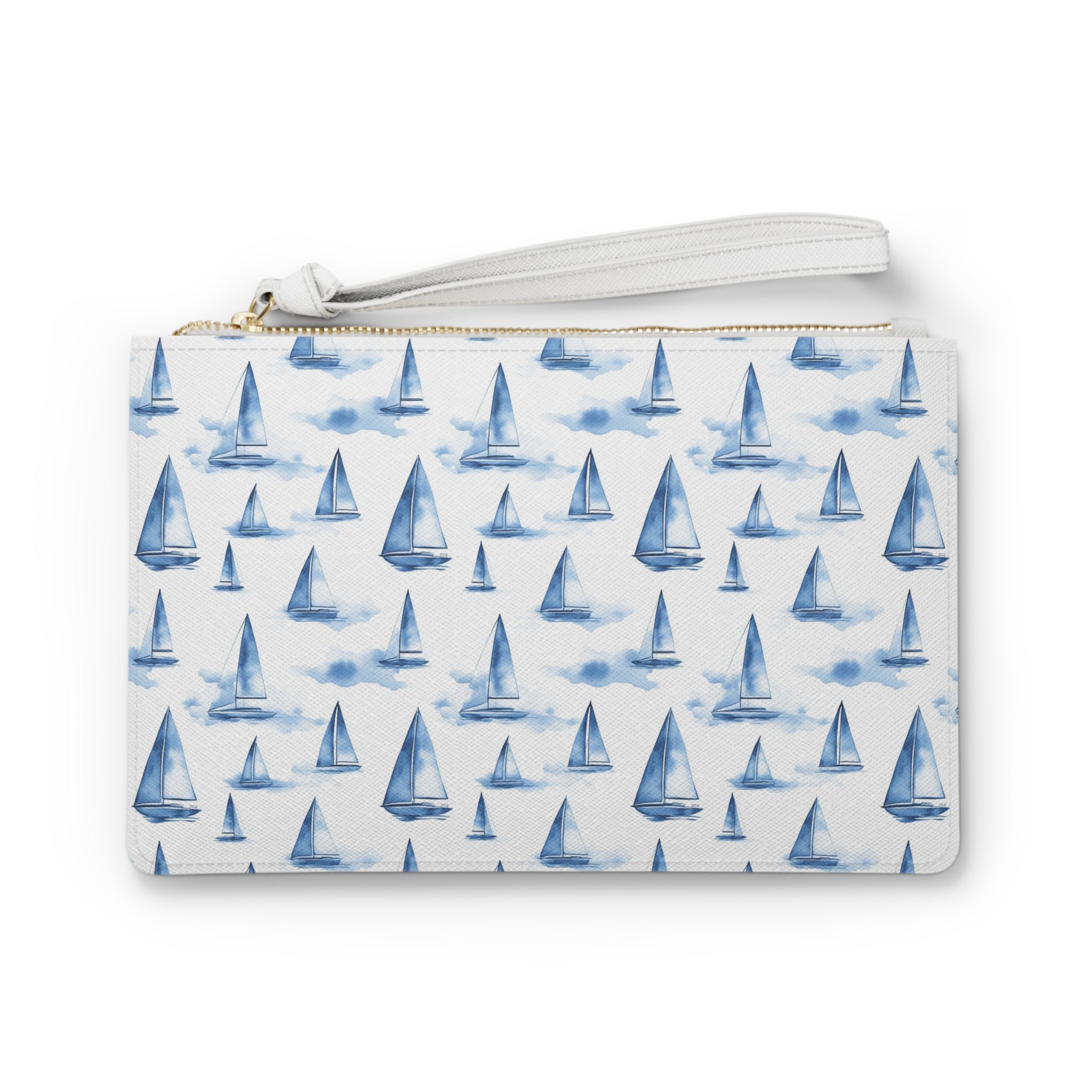 Blue Sailboats Vegan Leather Clutch Bag, Nautical Clutch for Beach Days, Travel Accessory, Gift for Sailors, Summer Essentials, Ocean Vibes