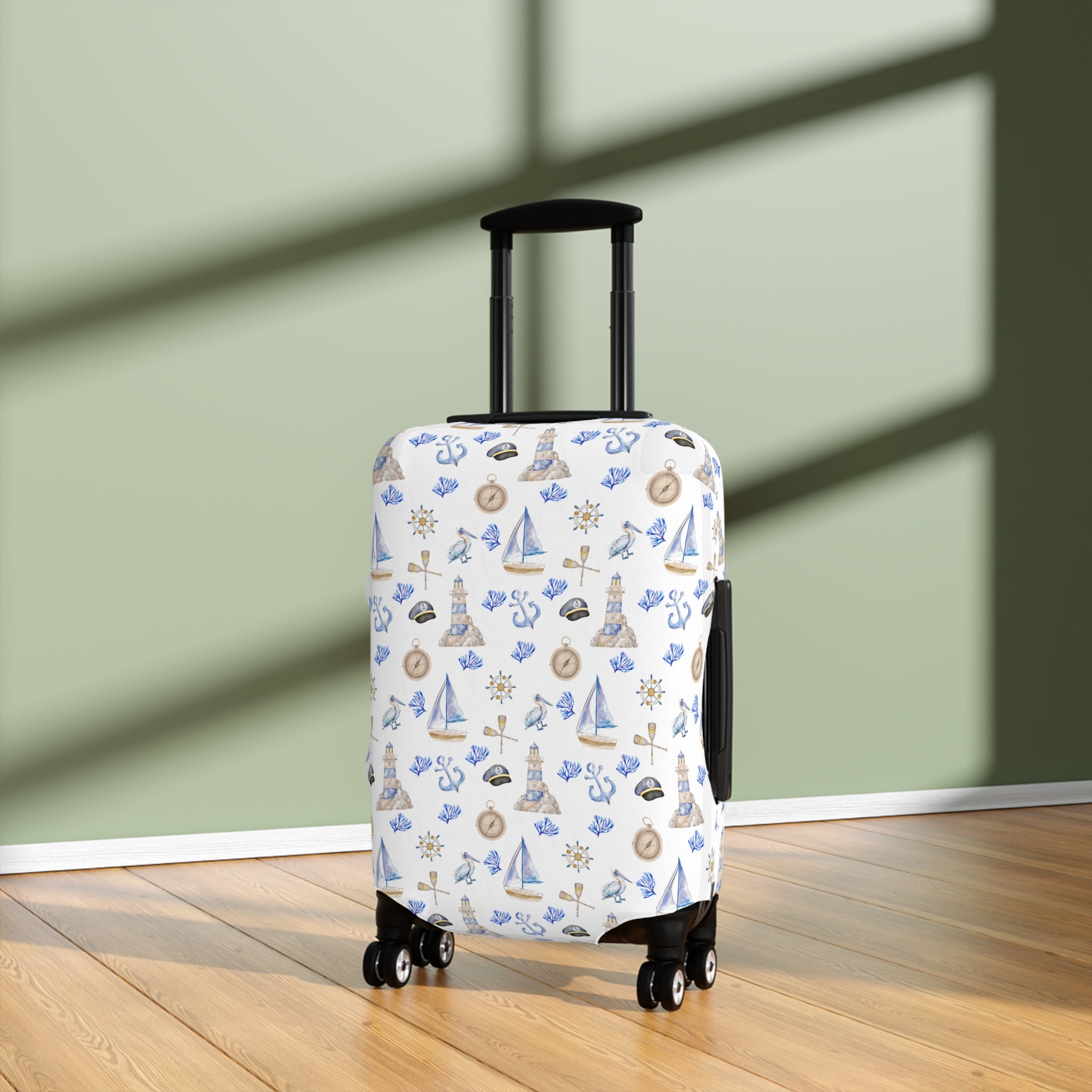 Sail Away - Nautical Luggage Cover, Travel Accessory, Beach Vacation Gear, Suitcase Protector, Gift for Travelers, Sailor Theme