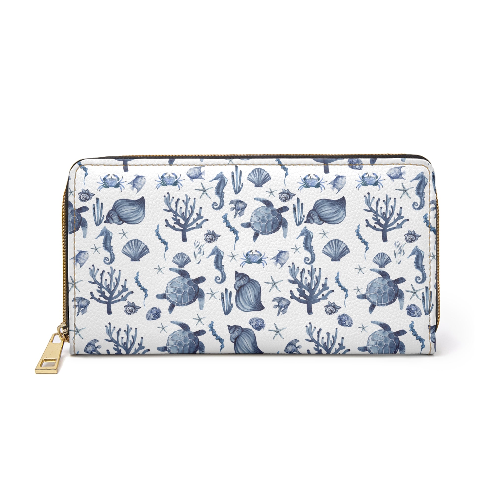 Deep Blue Sea Vegan Leather Wallet- Ocean-Inspired Zipper Wallet, Nautical Clutch, Beach-Themed Purse, Sea Life Wallet, Coastal Accessory, Travel Organizer