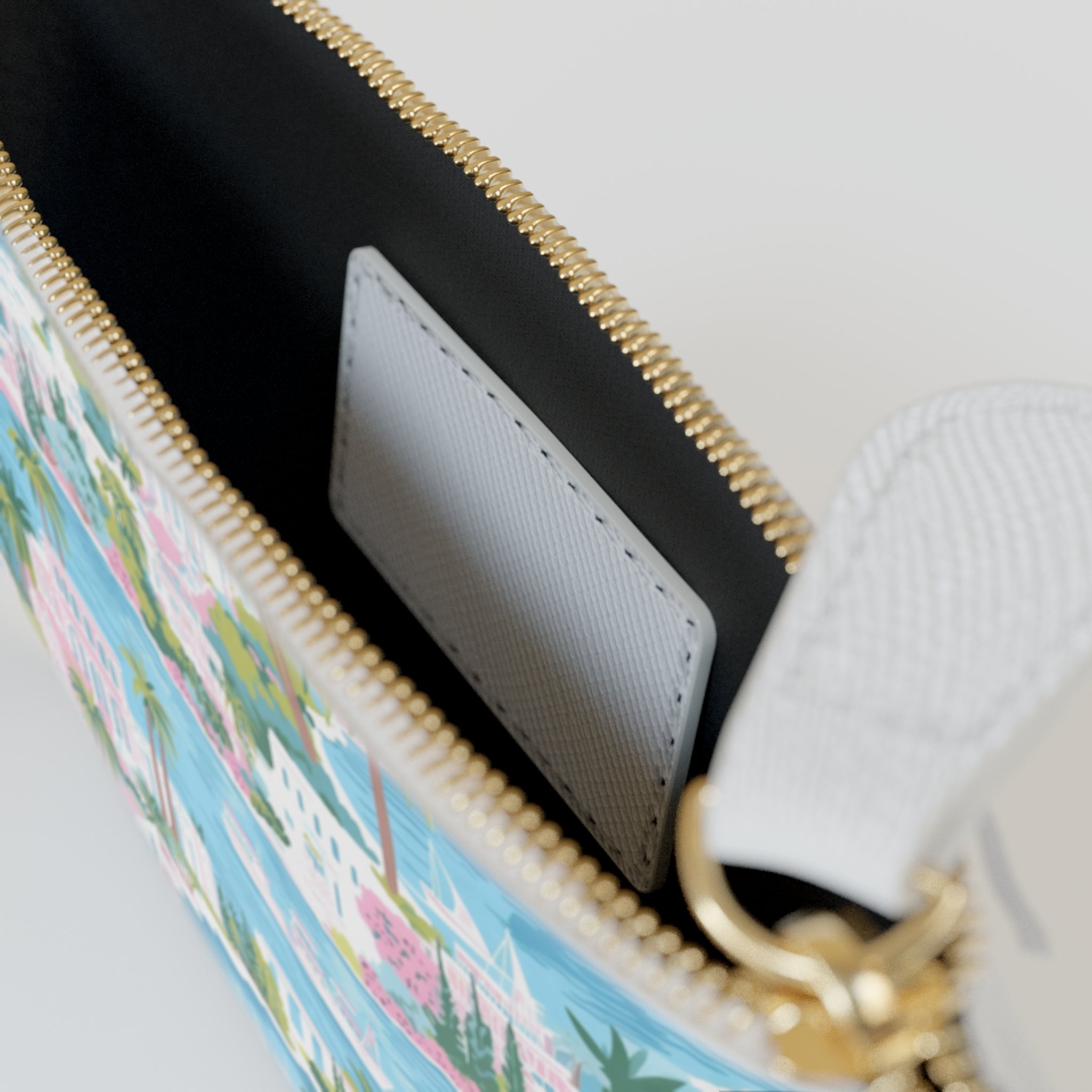 Greek Island Mini Vegan Leather Clutch Bag, Stylish Travel Pouch, Summer Accessory, Essential for Parties, Unique Gift for Her