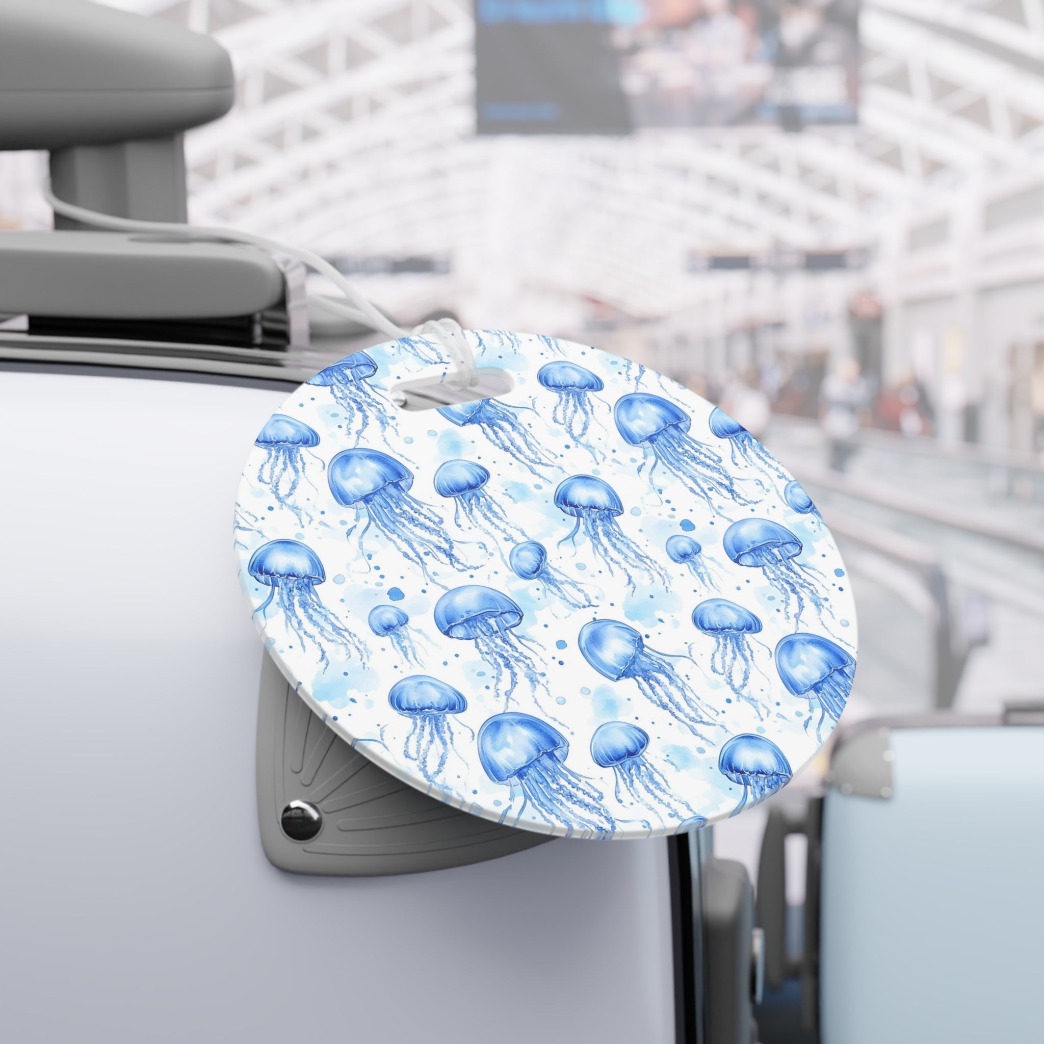 Blue Jellyfish Luggage Tag, Travel Accessories, Luggage, Vacation must have, Beach Vacation Supplies, Luggage Tag, Square or Round