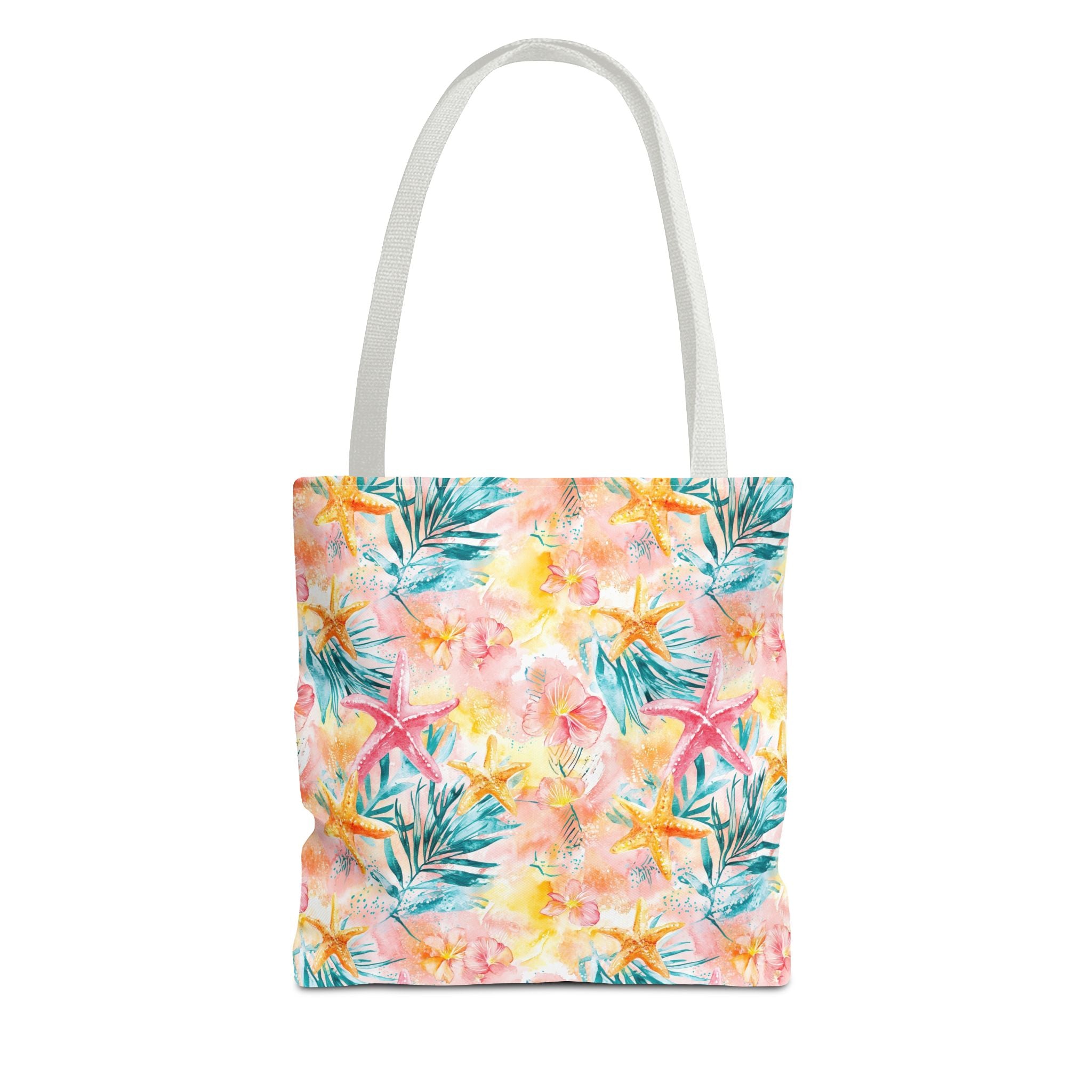 Pink tropical Starfish Tote Bag - Tropical Floral Print, Beach Essentials, Eco-Friendly, Gift for Her, Summer Vibes, Shopping Companion