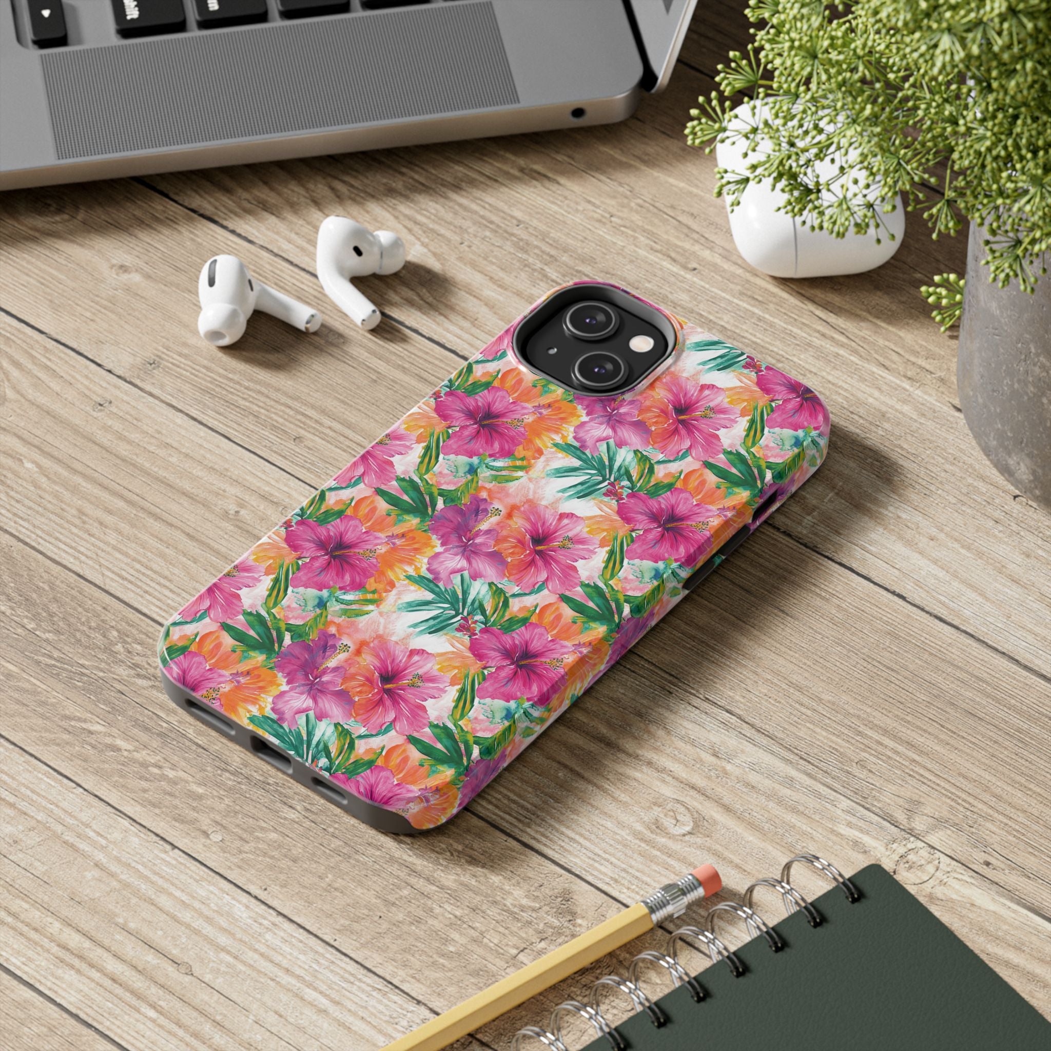 Pink Tropical Floral Phone Case, Tough Waterproof Cover, Summer Vibe Gift, Durable Tech Accessory, Floral Pattern for iPhone, Chic, Stylish