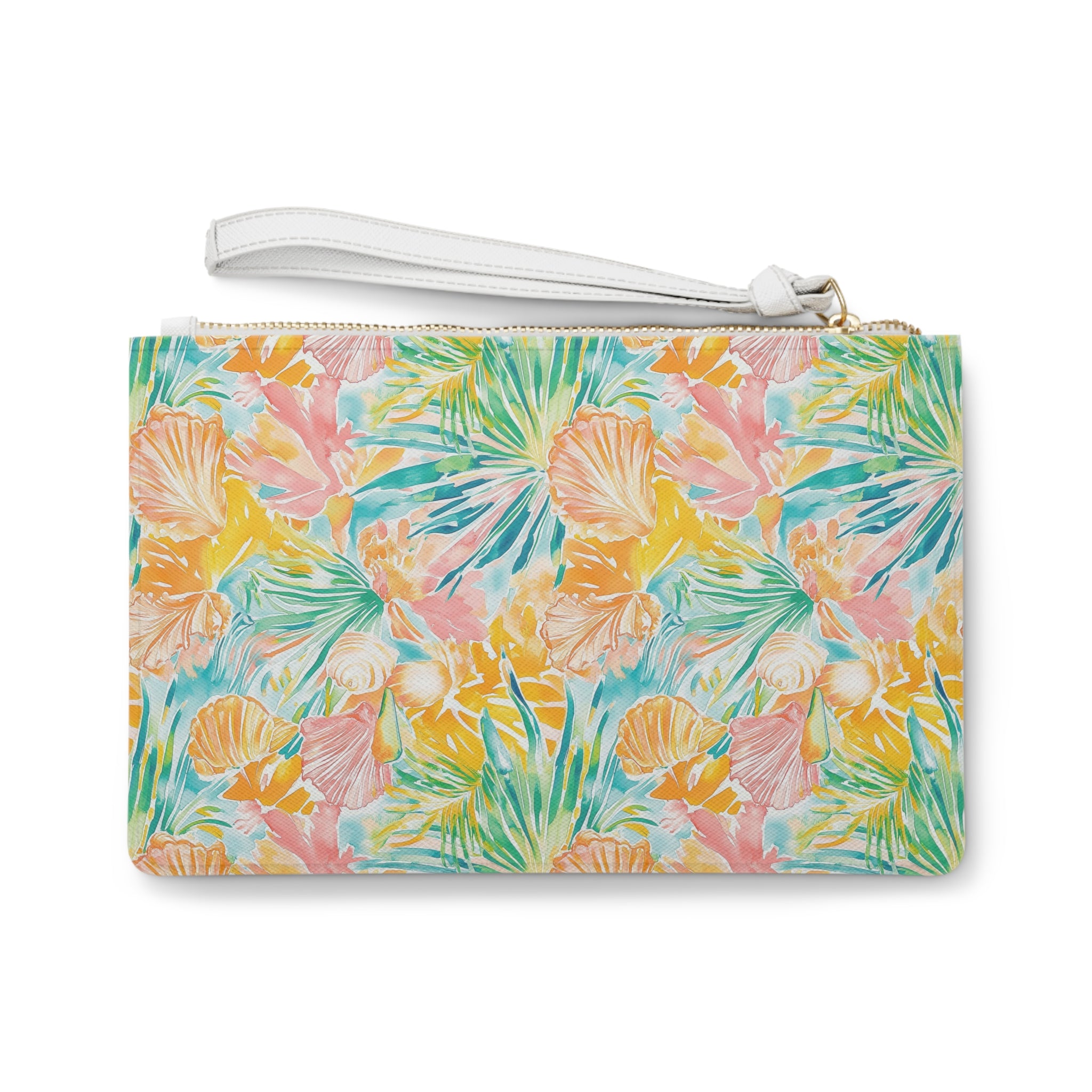 Neon Tropics Vegan Leather Clutch Bag, Vibrant Travel Pouch, Floral Makeup Organizer, Summer Accessories, Gift for Her