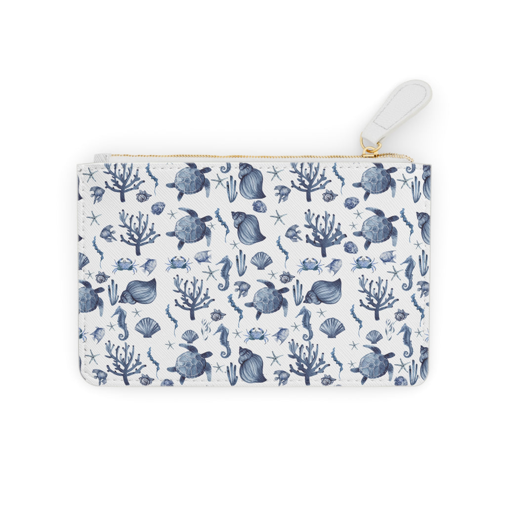 Deep Blue Sea Mini Vegan Leather Clutch Bag, Beach Day Accessory, Travel Pouch, Ocean-Inspired Purse, Gift for Her