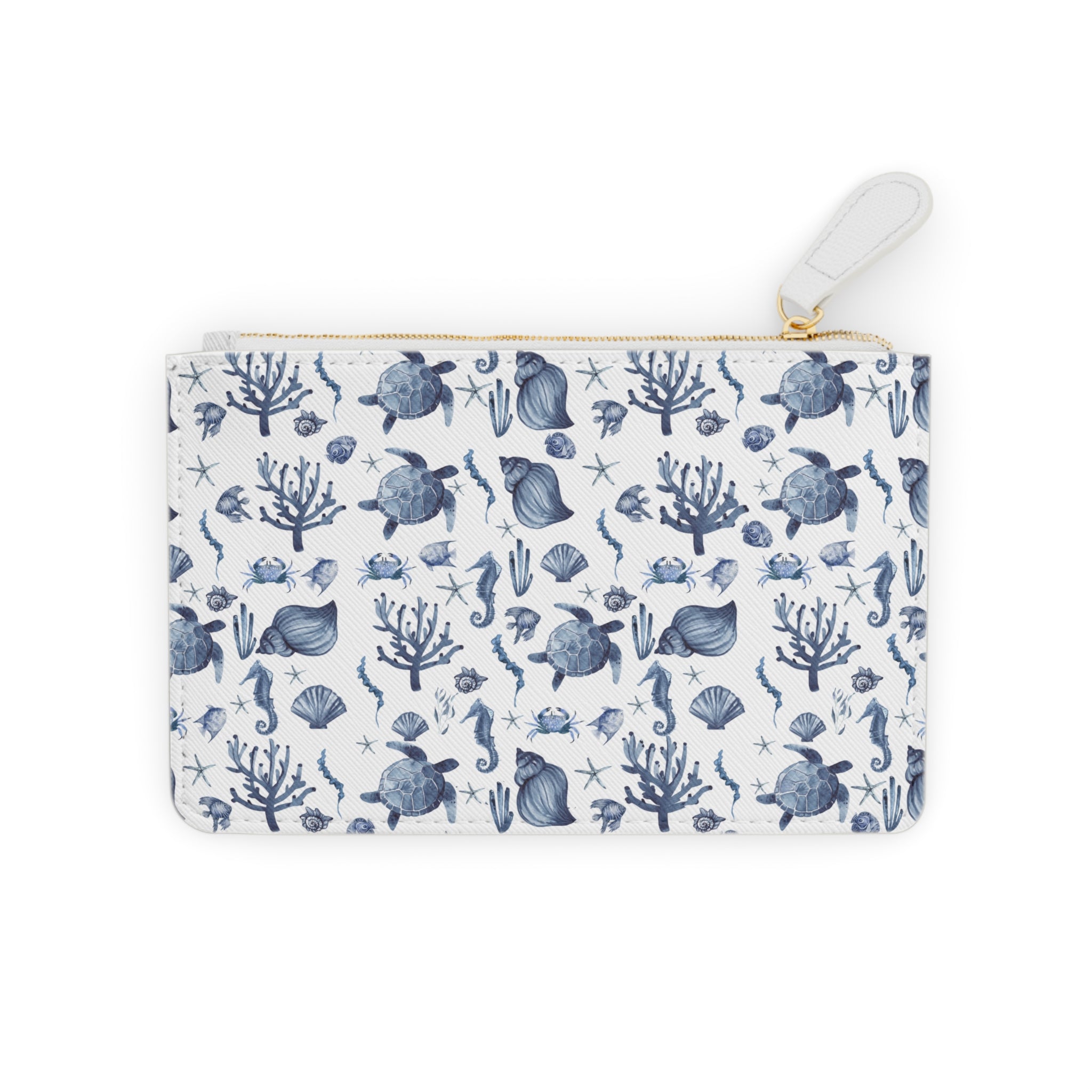 Deep Blue Sea Mini Vegan Leather Clutch Bag, Beach Day Accessory, Travel Pouch, Ocean-Inspired Purse, Gift for Her