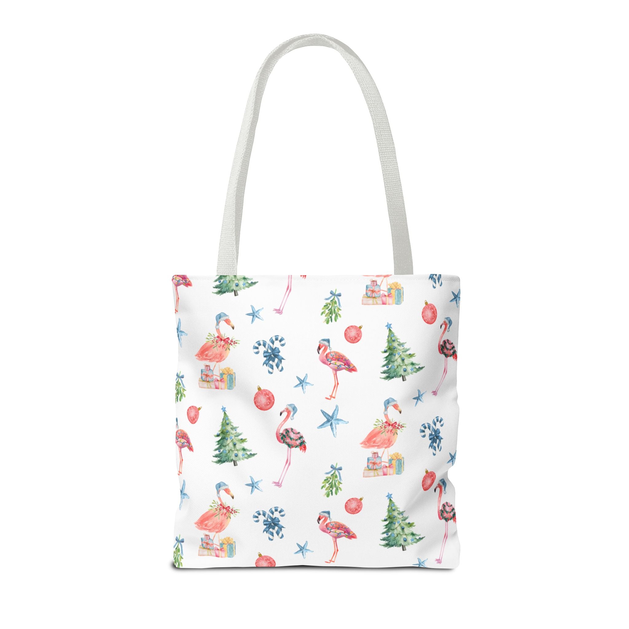Christmas Flamingo Tote Bag, Holiday Gift, Summer Vibes, Beach Bag, Floral Shopper, Eco-Friendly，Gift Bag, Christmas Tote