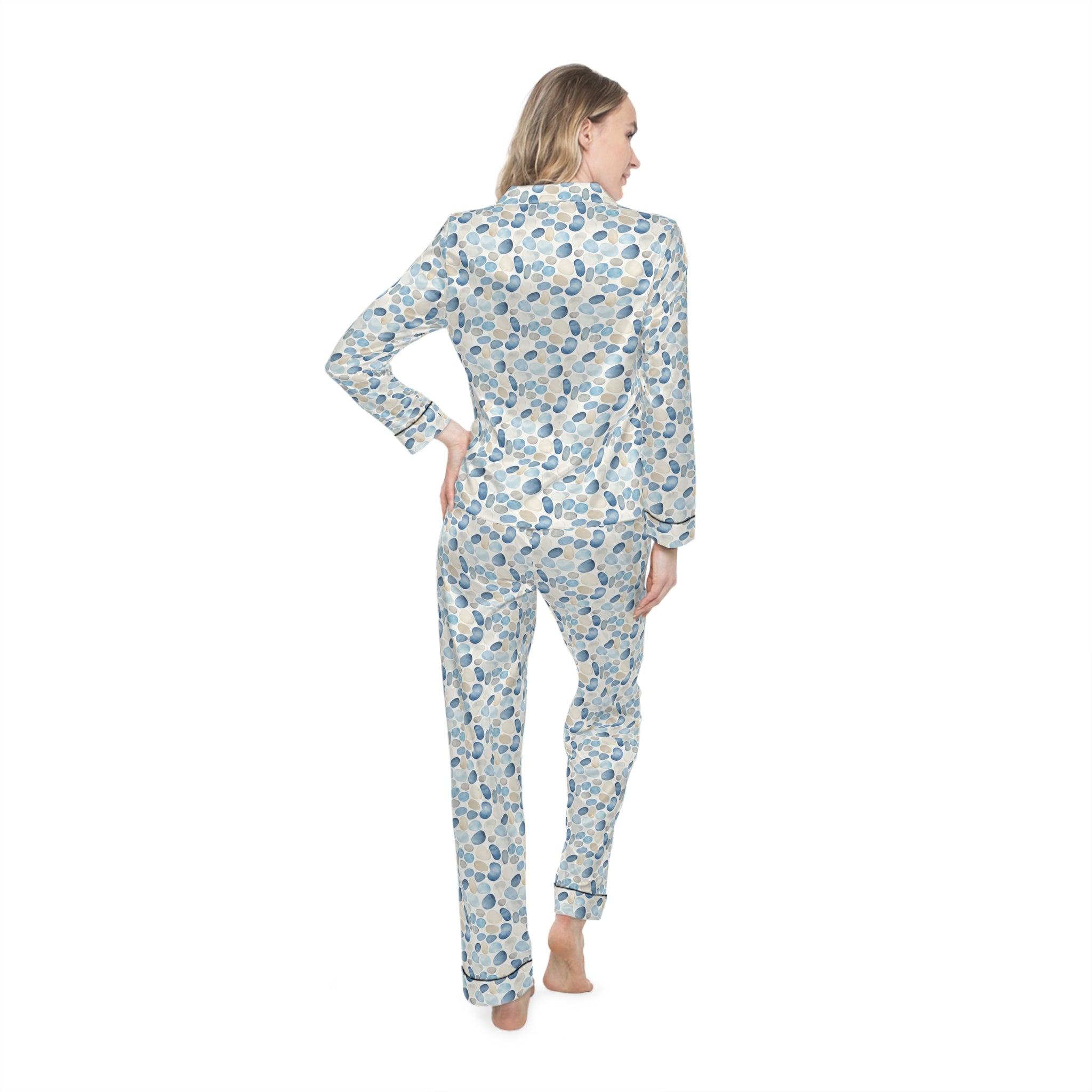 Cobblestone-Elegantly Floral Women's Satin Pajamas, Luxurious Sleepwear, Perfect for Home, Gifts, Relaxation, Spa Days, Cozy Nights