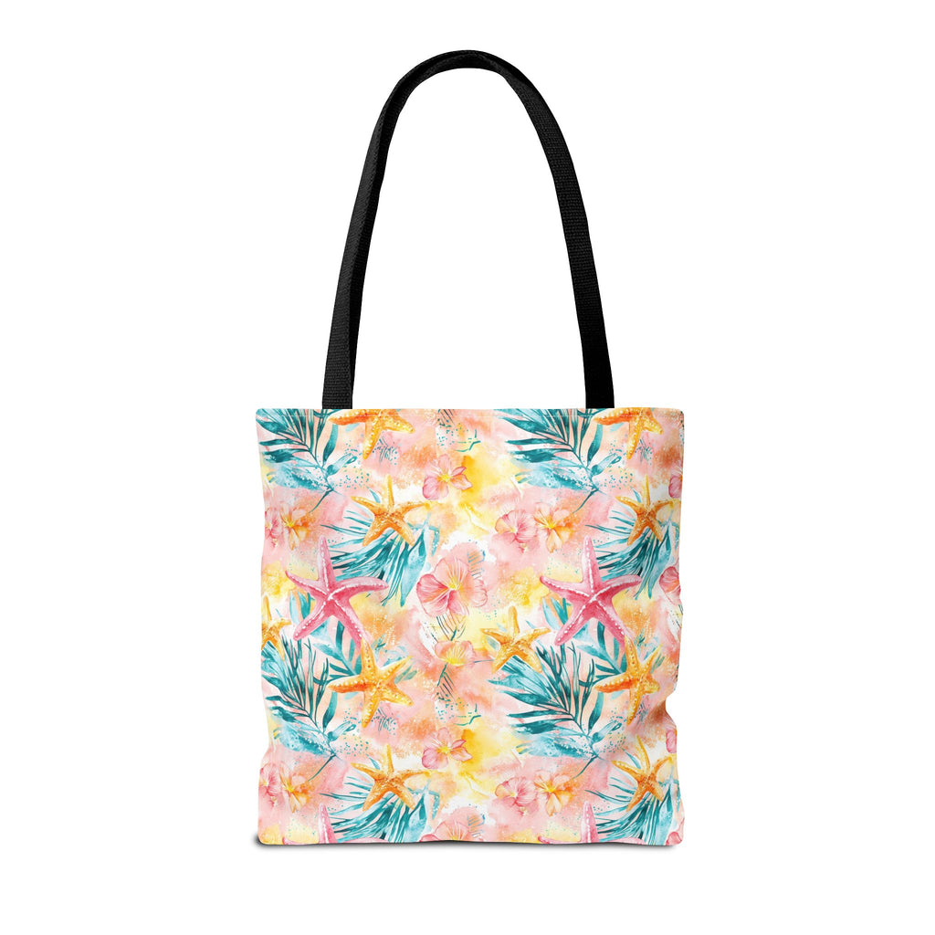Pink tropical Starfish Tote Bag - Tropical Floral Print, Beach Essentials, Eco-Friendly, Gift for Her, Summer Vibes, Shopping Companion