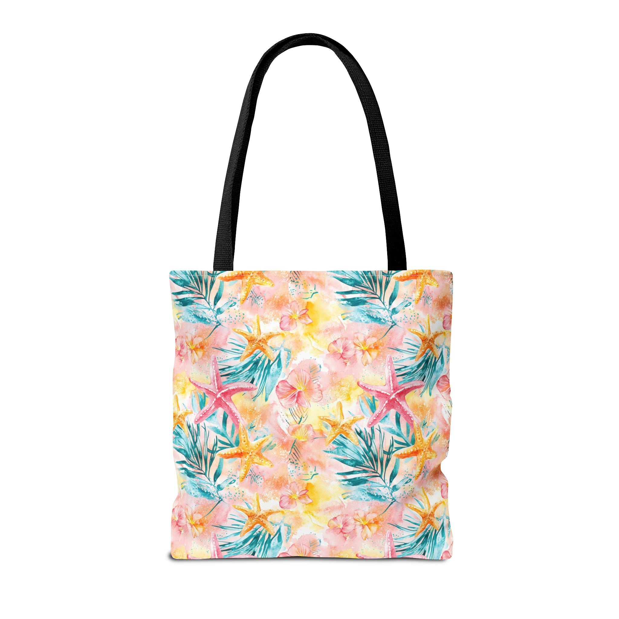 Pink tropical Starfish Tote Bag - Tropical Floral Print, Beach Essentials, Eco-Friendly, Gift for Her, Summer Vibes, Shopping Companion