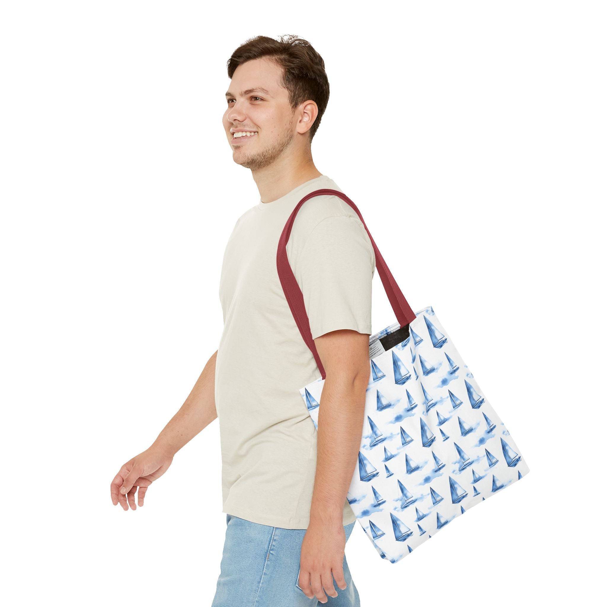Blue Sail Boat - Nautical Tote Bag, Sailboat Shopping Bag, Beach Tote, Gift for Sailors, Vacation Accessory, Summer Bag