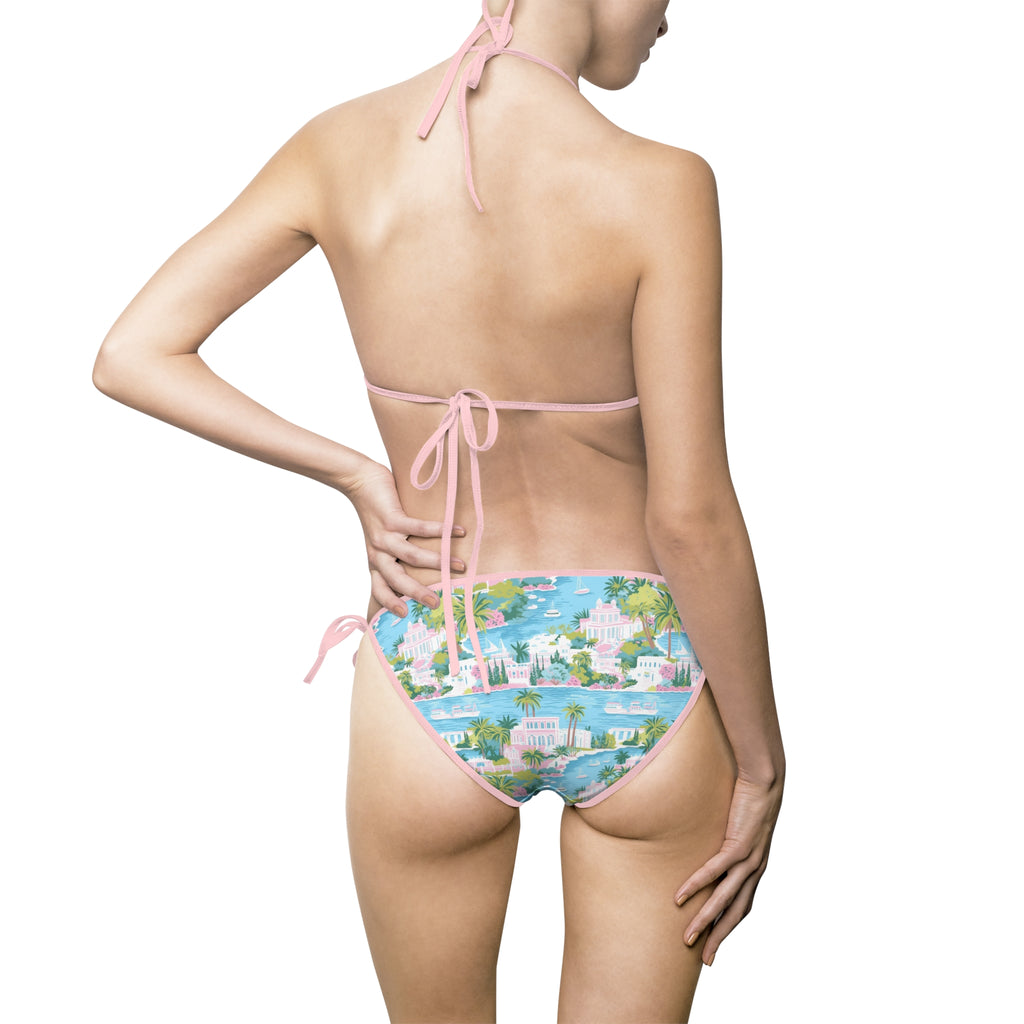 Greek Island - Tropical Print Bikini Swimsuit, Trendy Beachwear, Summer Essentials, Pool Party Outfit, Vacation Swimwear, Comfortable Swim Set