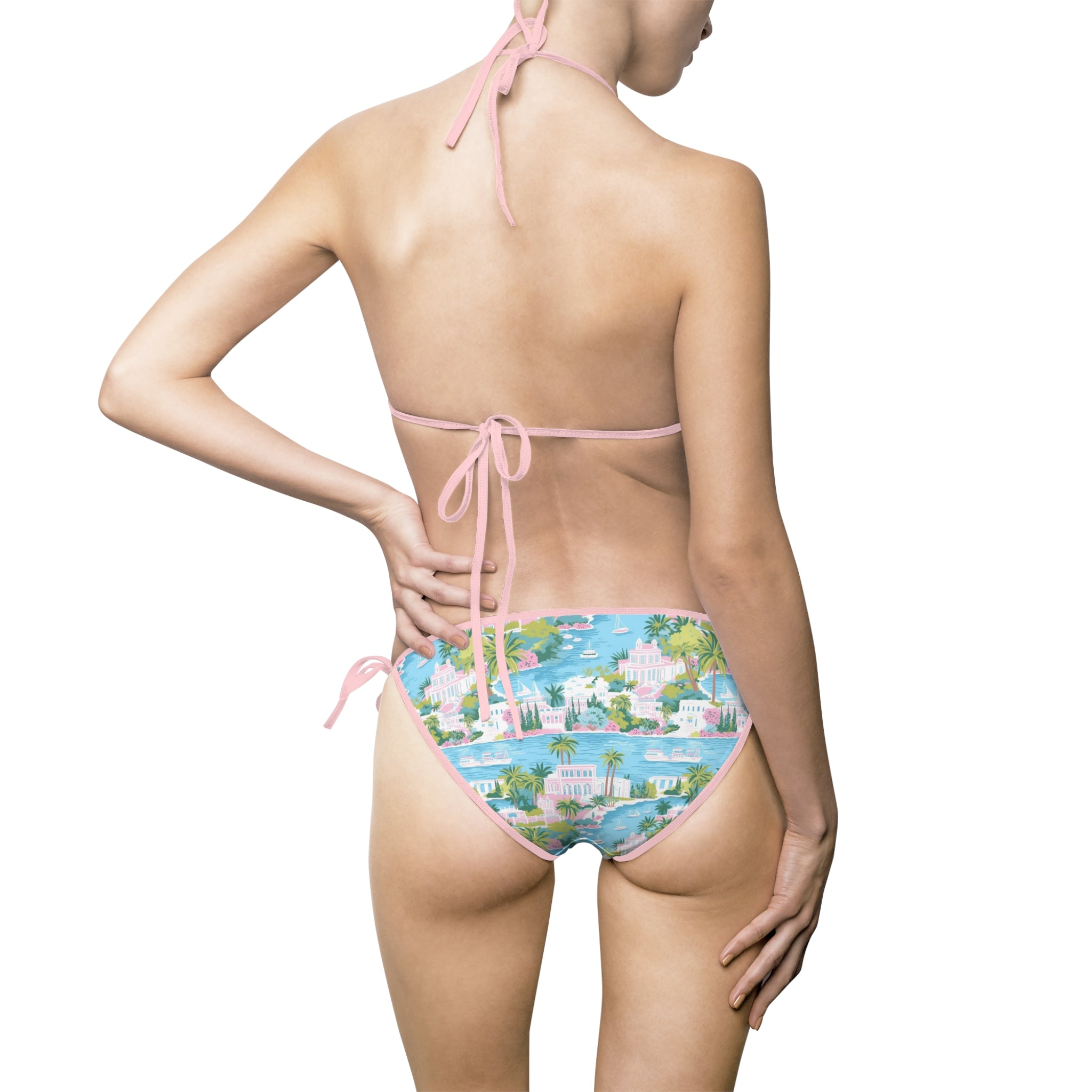 Greek Island - Tropical Print Bikini Swimsuit, Trendy Beachwear, Summer Essentials, Pool Party Outfit, Vacation Swimwear, Comfortable Swim Set